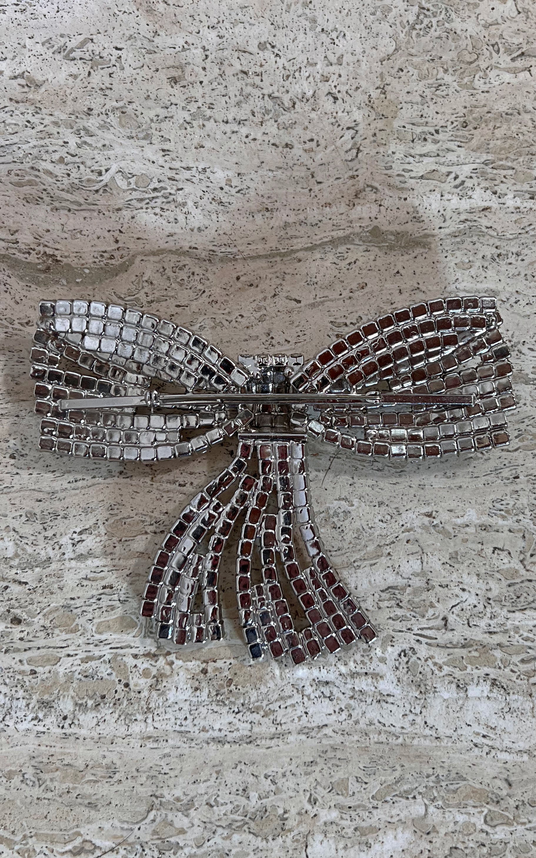 Big Vintage Rhinestone Bow Brooch