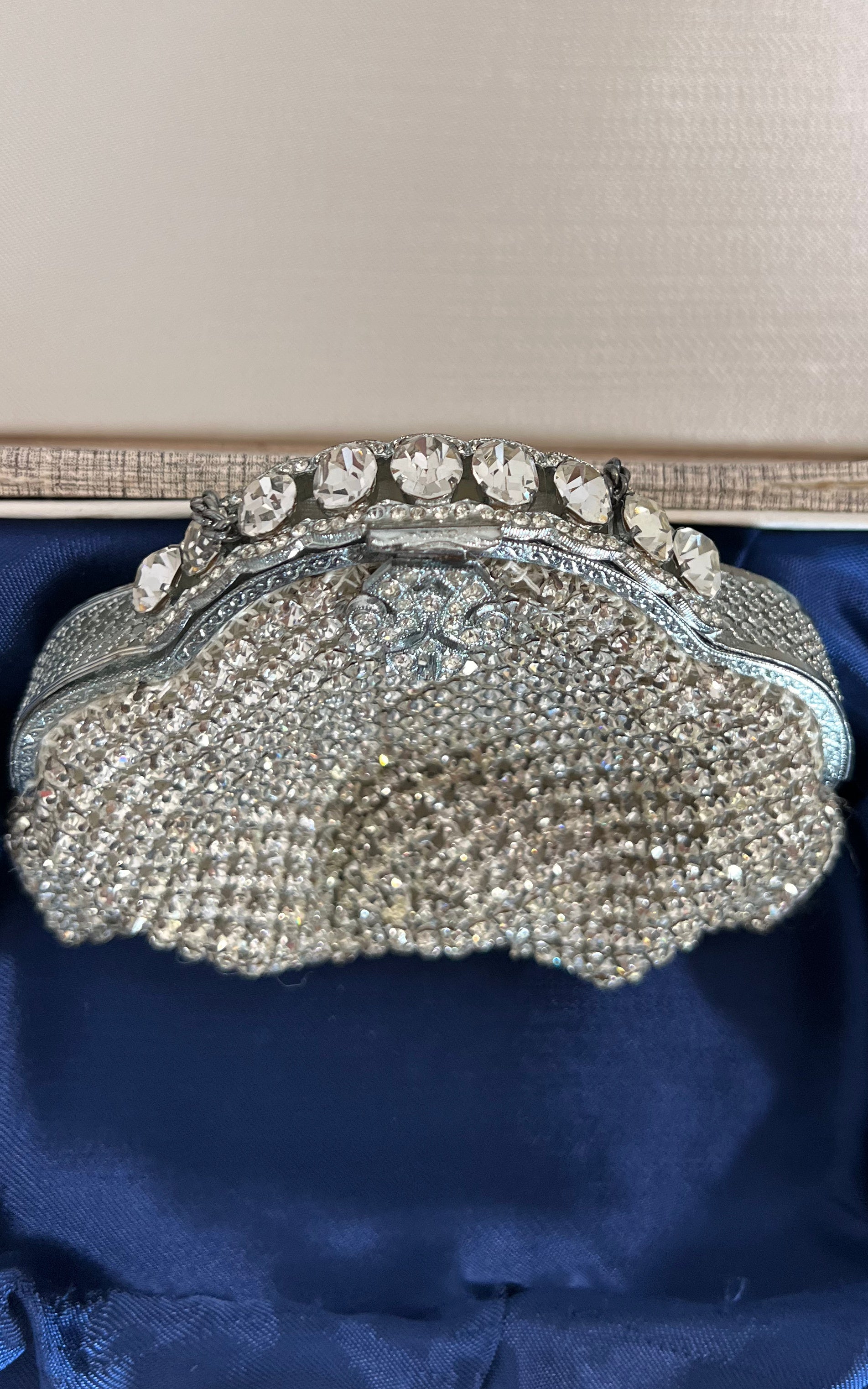 Antique Rhinestone Silver Evening Bag