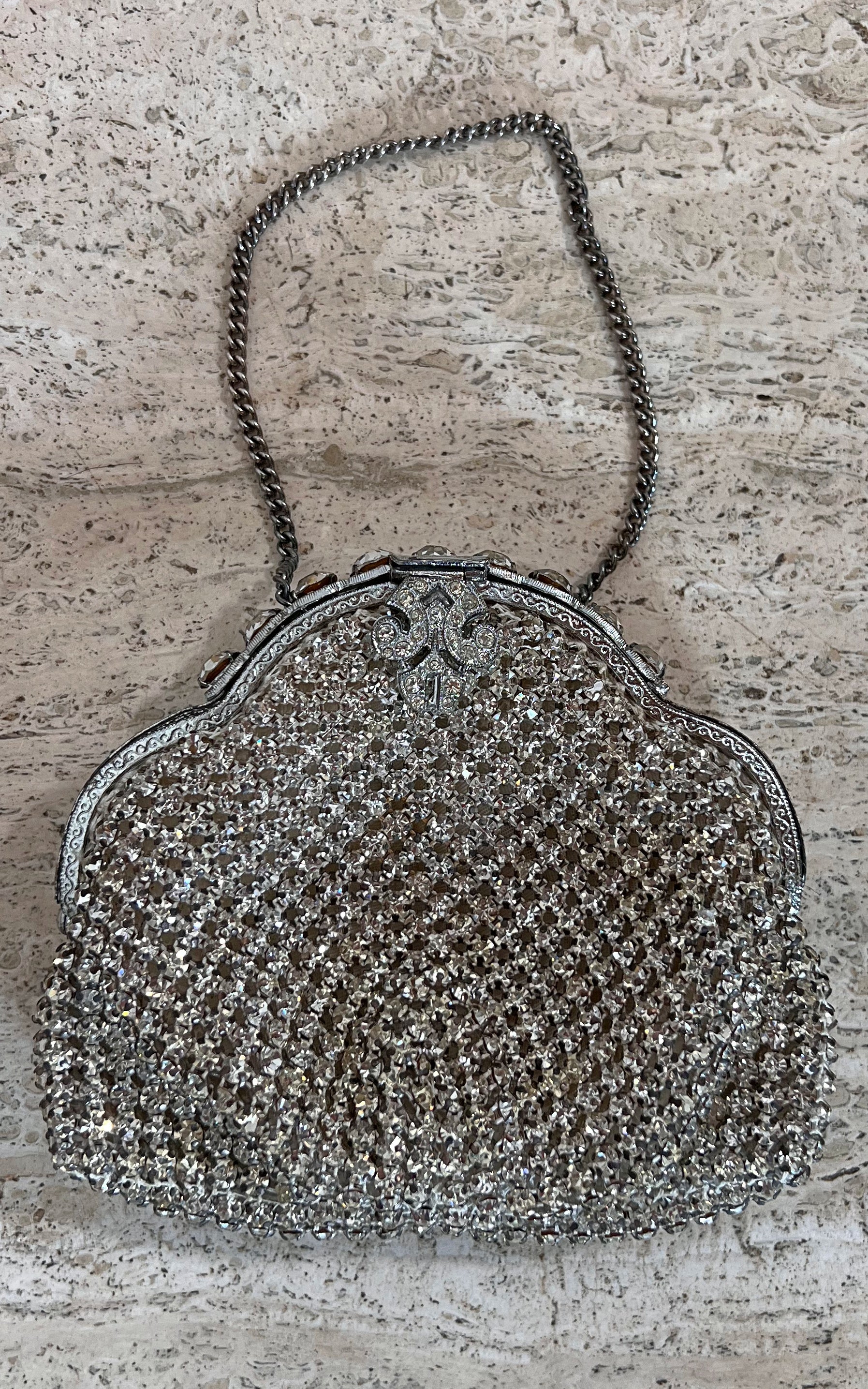 Antique Rhinestone Silver Evening Bag