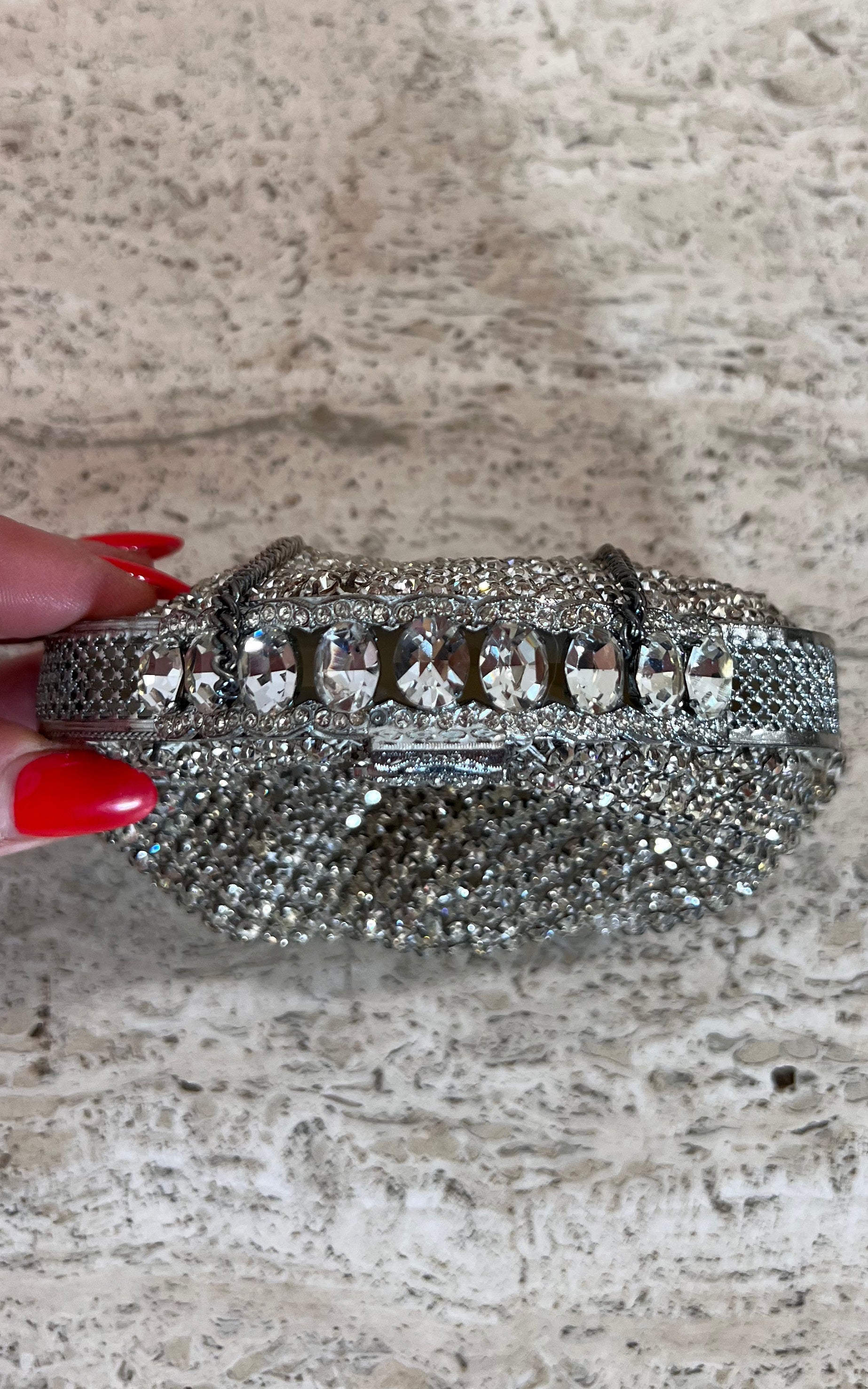 Antique Rhinestone Silver Evening Bag