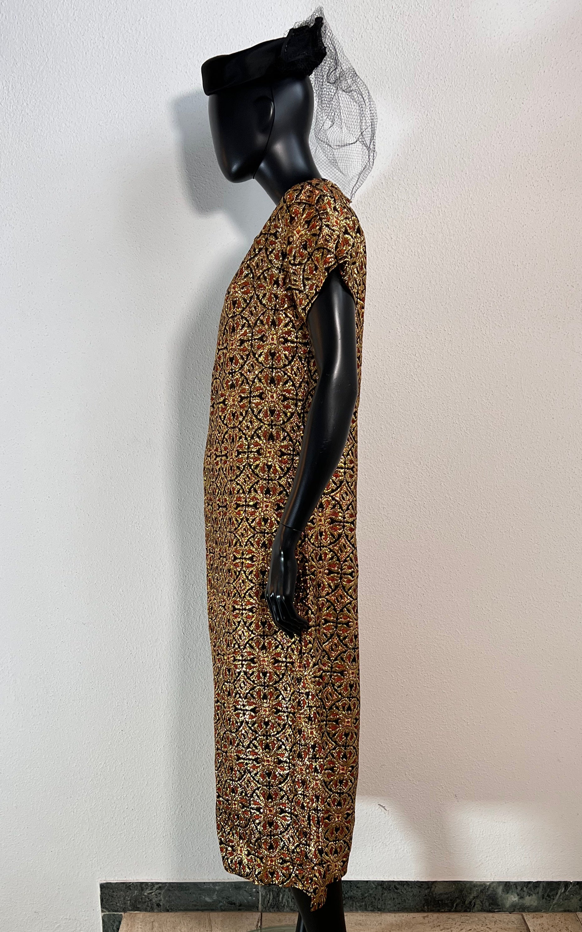 Vintage Festive Gold Brocade Dress