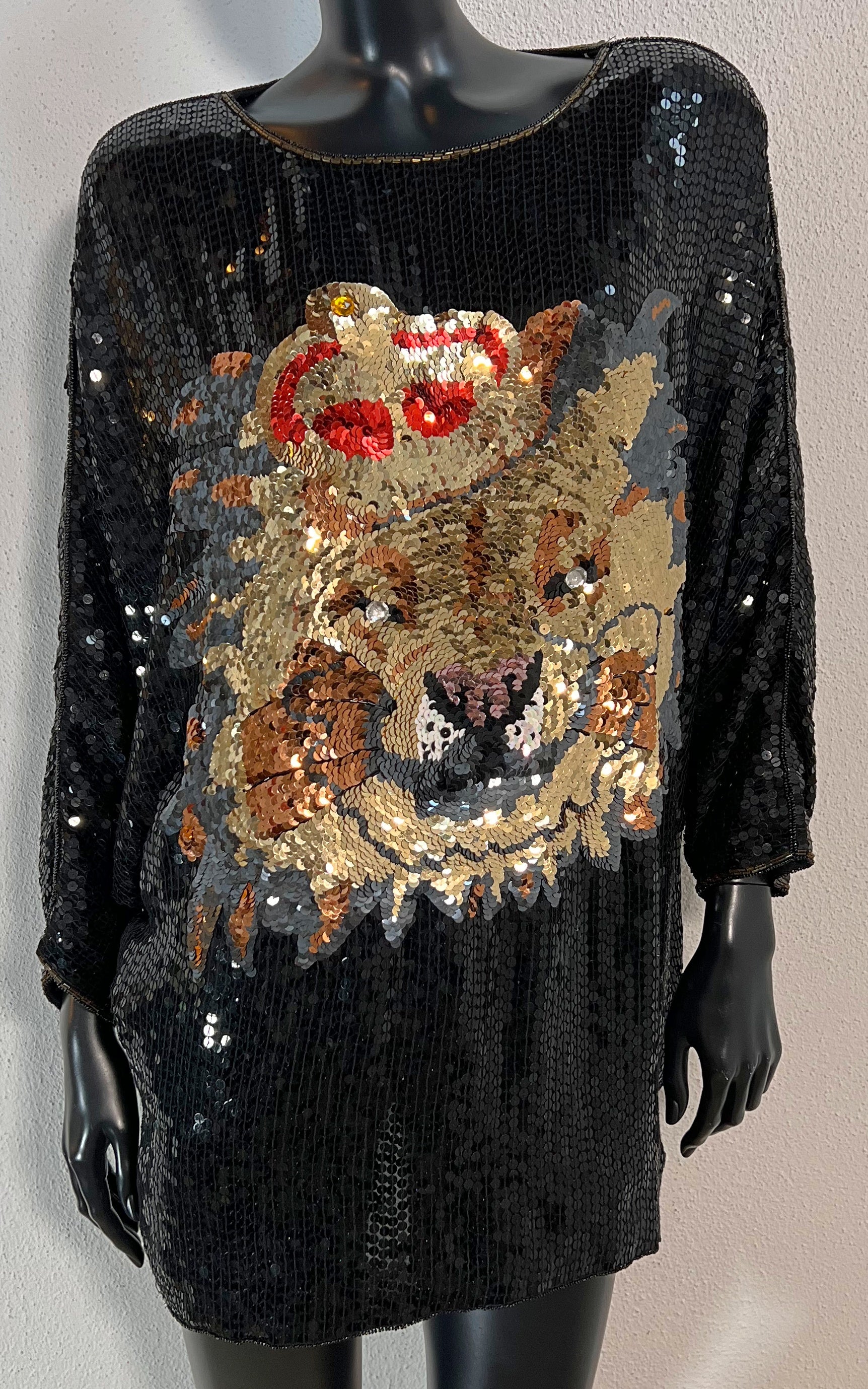 Vintage Ann Green Sequins Leo Shirt Dress