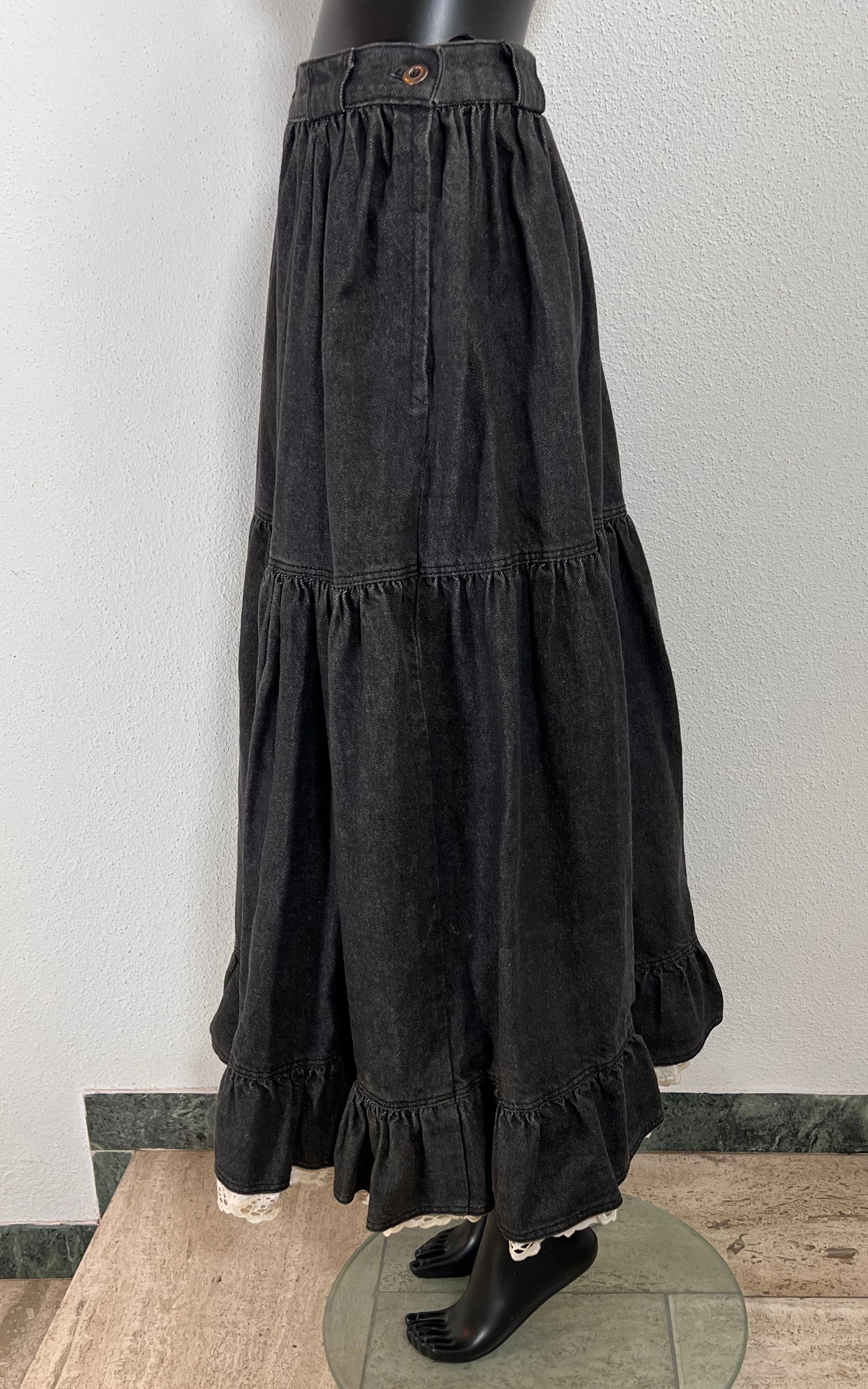 Vintage 80s Basset Denim and Lace Skirt