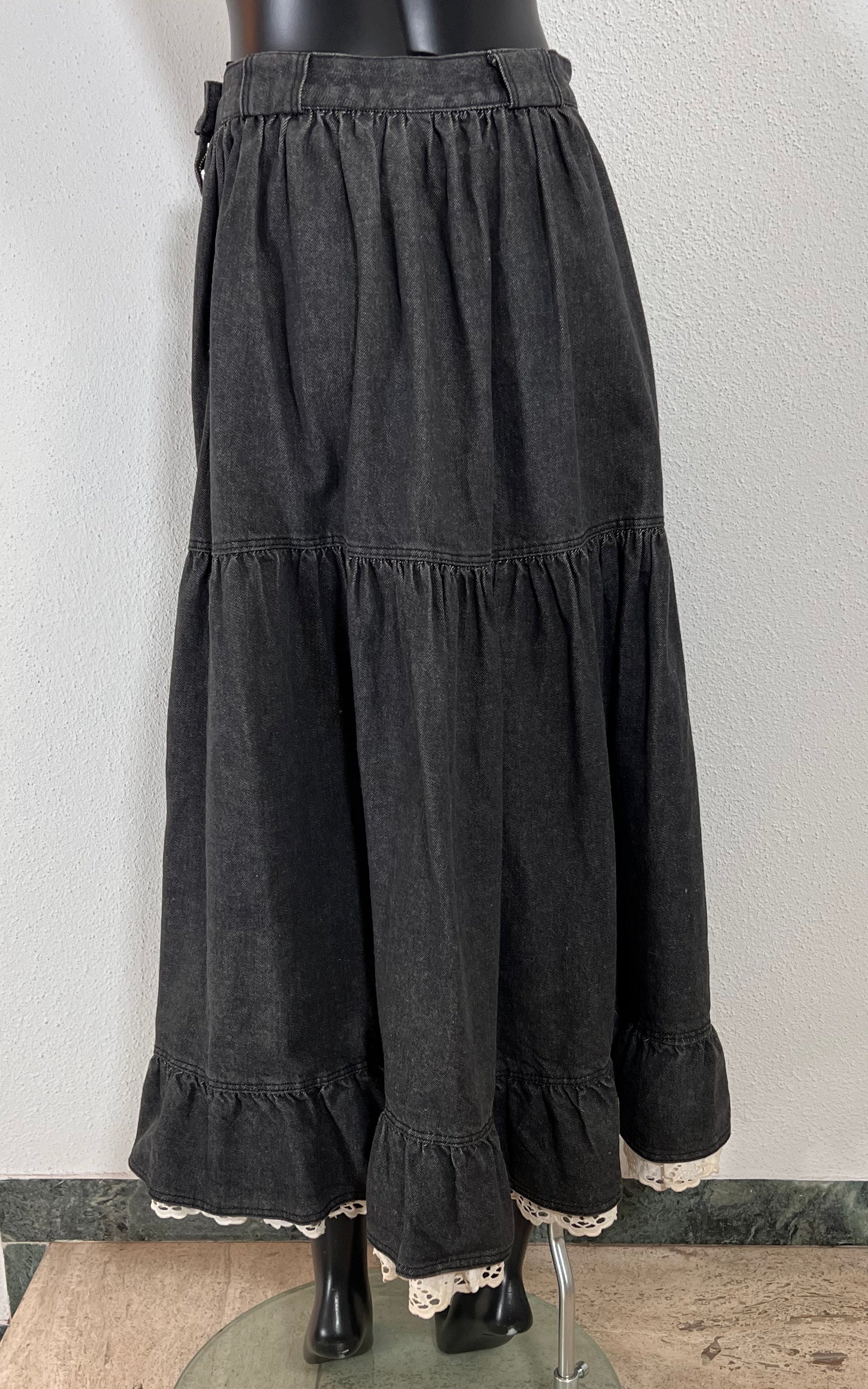 Vintage 80s Basset Denim and Lace Skirt