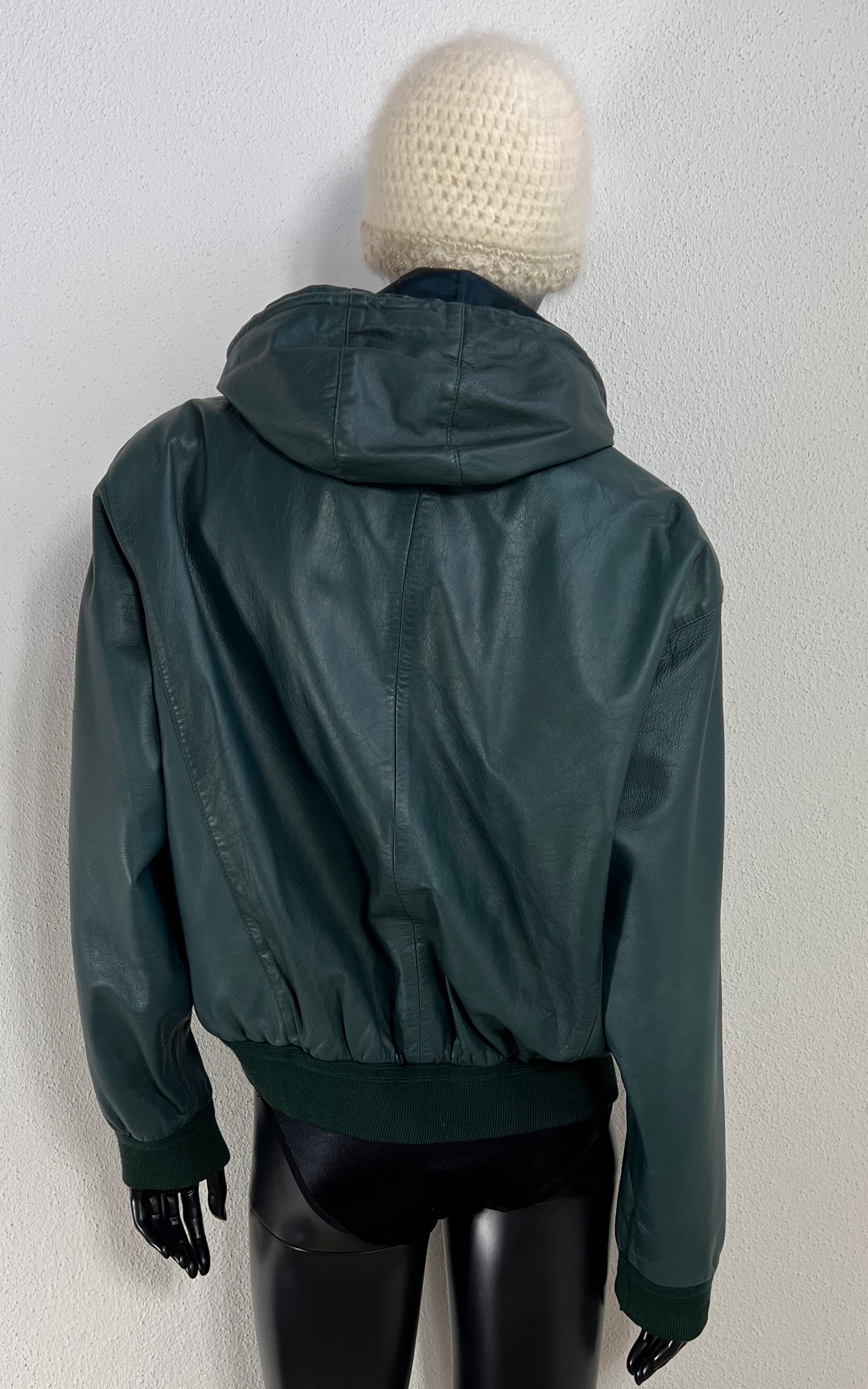 Vintage 90s Teal Bomber Leather Jacket