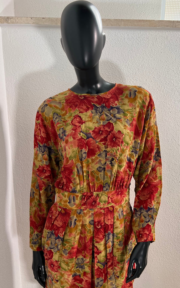 Vintage Zapa Poppy Flower Silk Dress