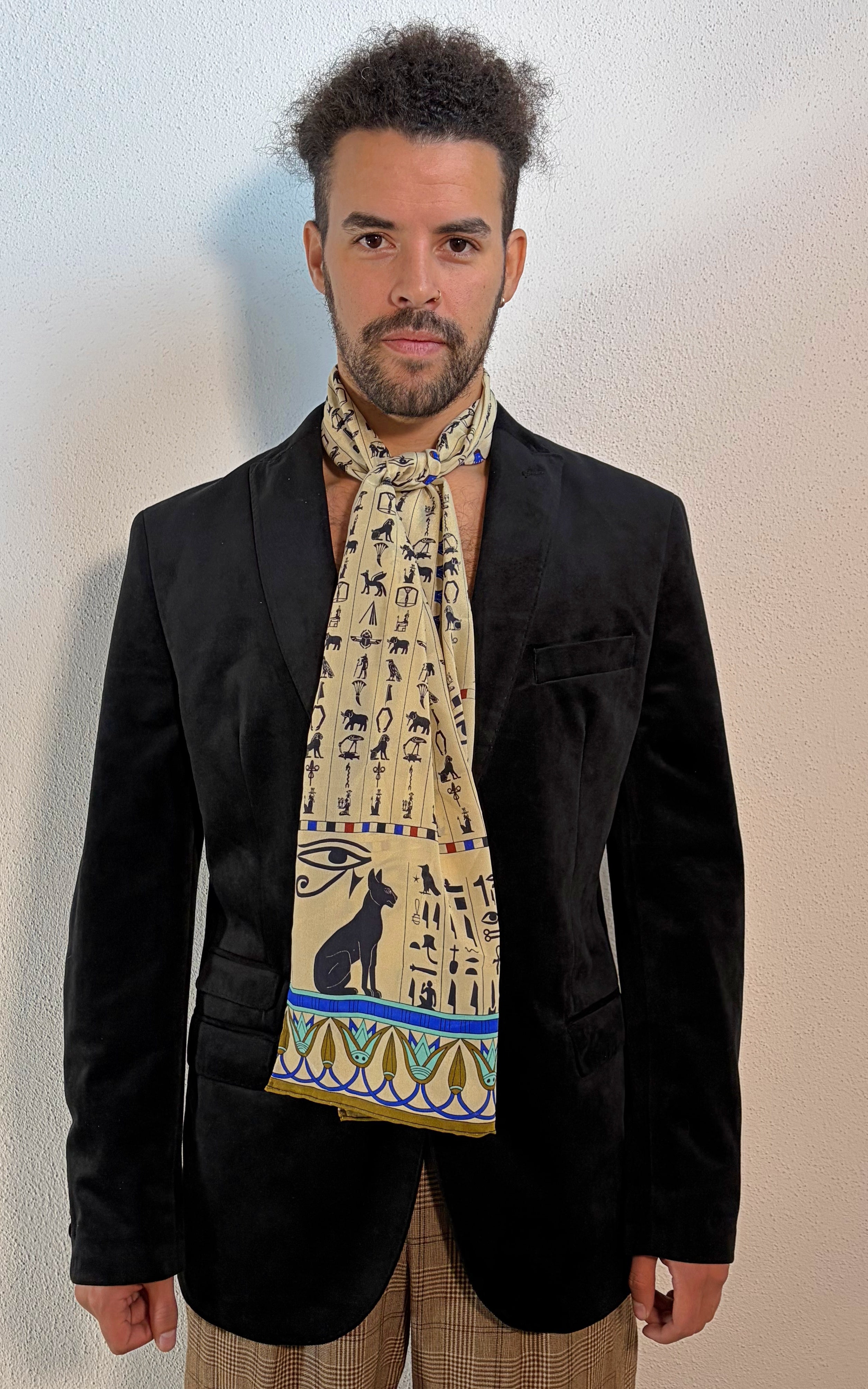 Vintage MENS Silk Egypt Signs Skinny Scarf