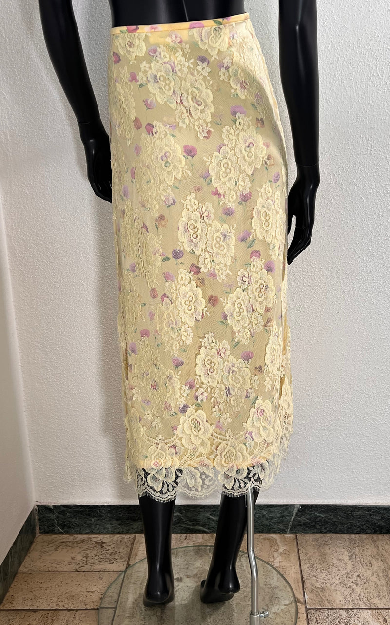 Vintage 90s Escada Silk & Lace Skirt