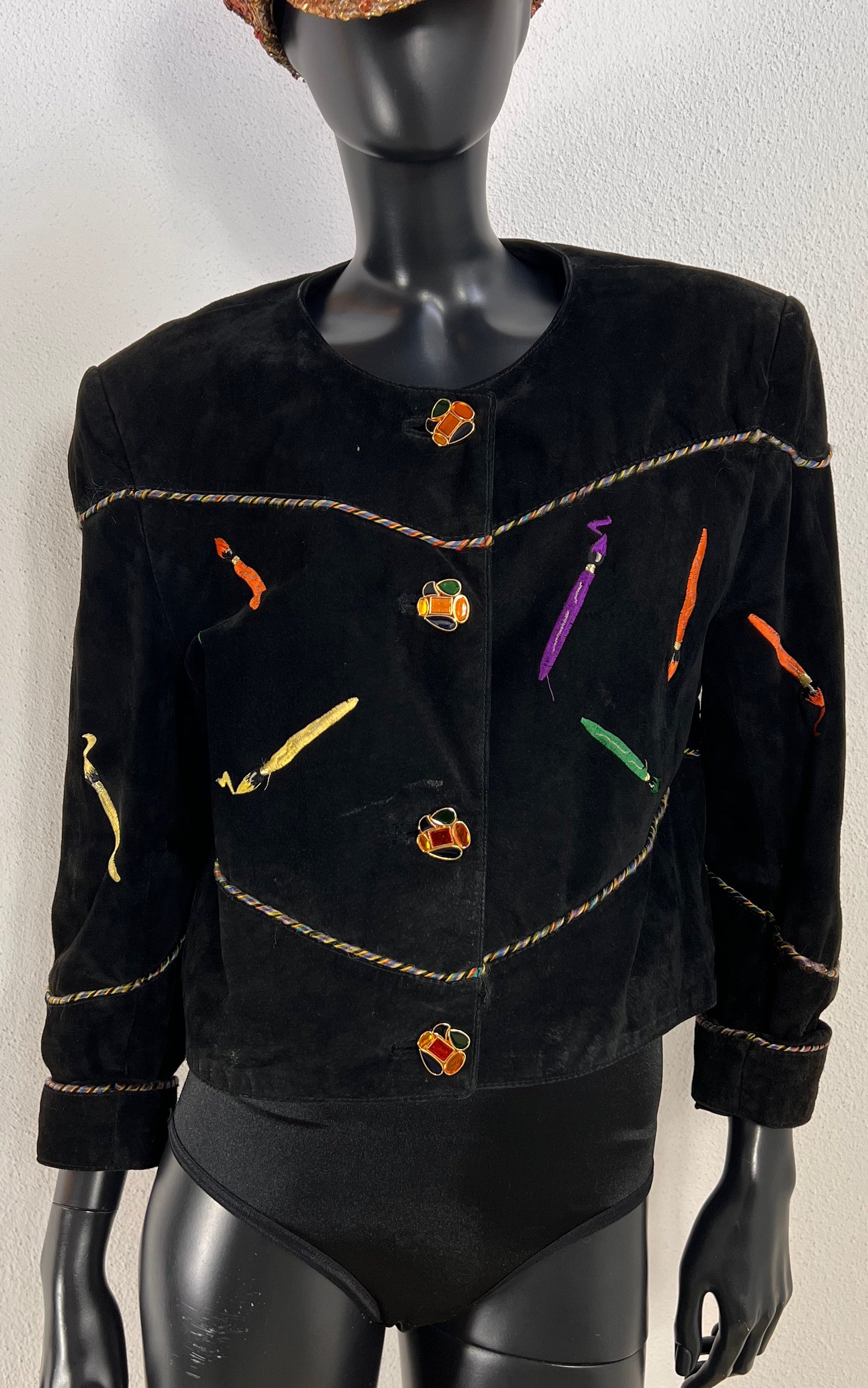 Vintage 90s Paint Brush Suede Jacket