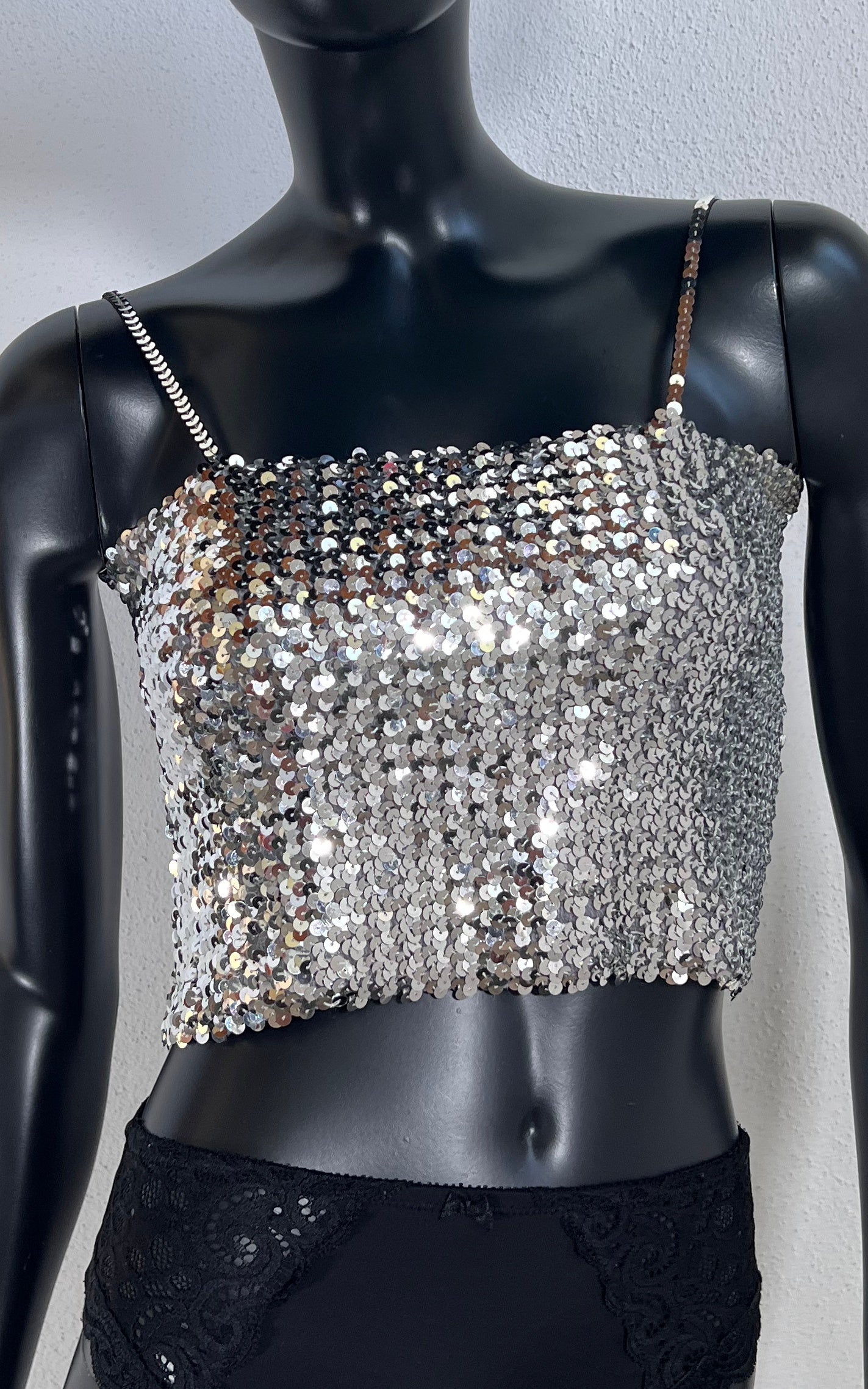 Vintage Murek Silver Sequins Crop Top