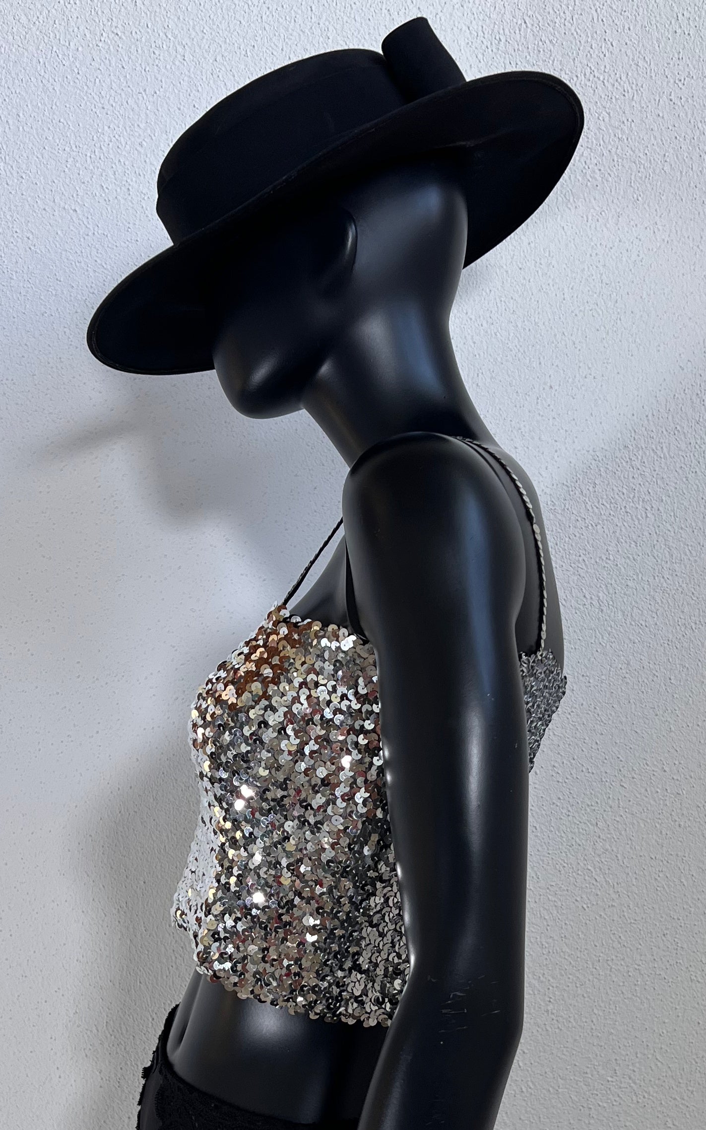 Vintage Murek Silver Sequins Crop Top