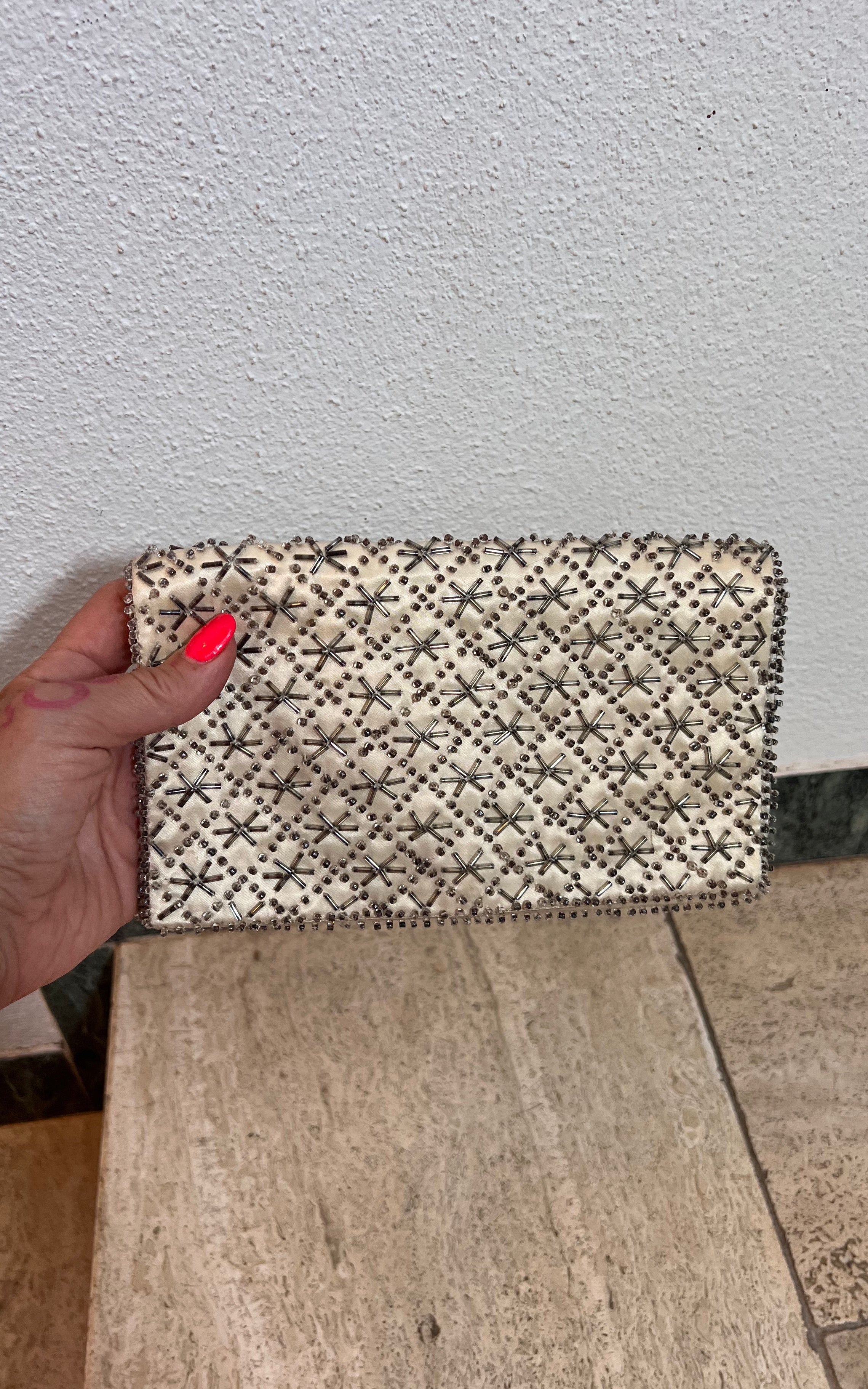 Vintage Silk Satin Breaded Clutch