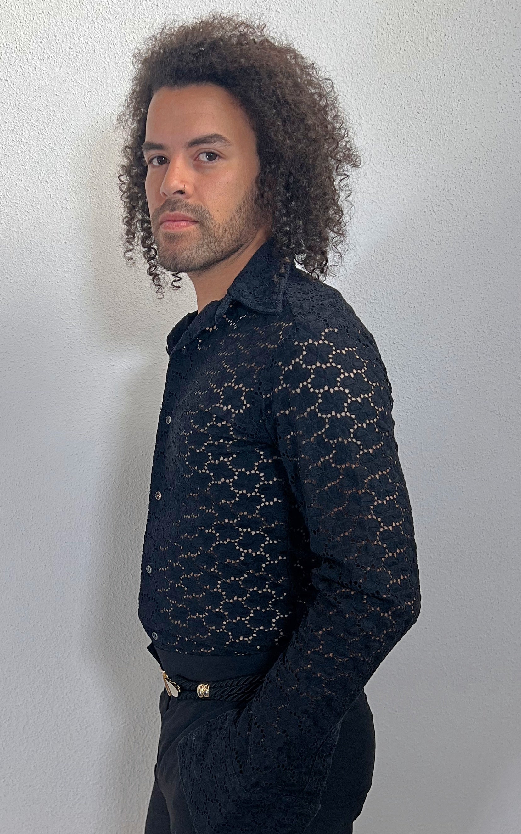 Vintage MENS 70s Lace Button Down Shirt