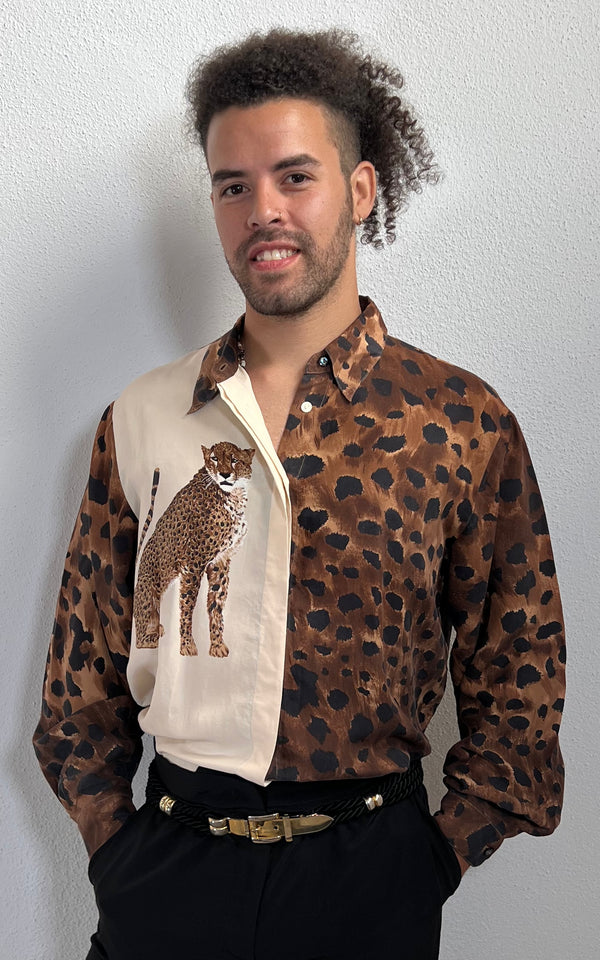Vintage MENS Silk Leopard Button Down Shirt