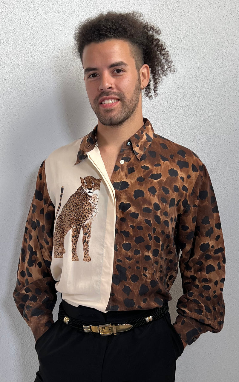 Vintage MENS Silk Leopard Button Down Shirt