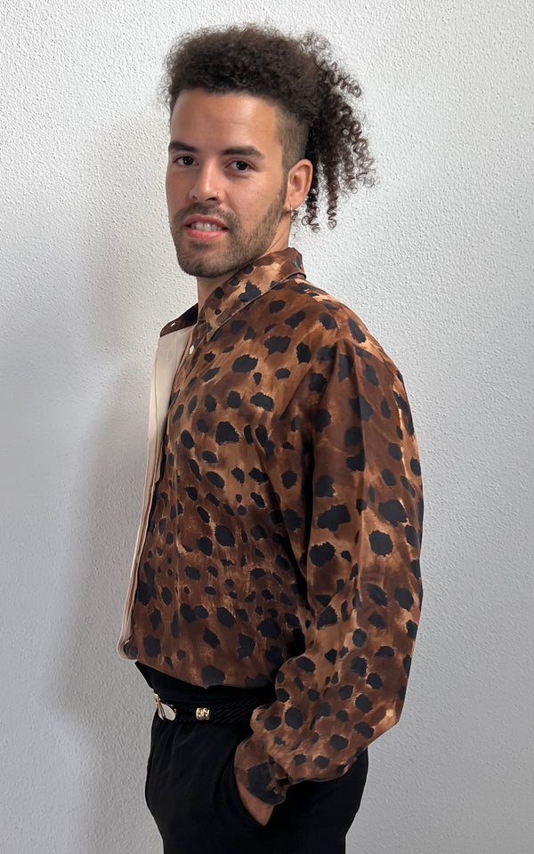 Vintage MENS Silk Leopard Button Down Shirt