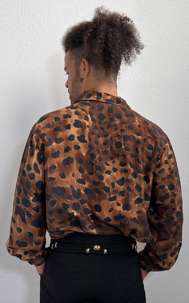 Vintage MENS Silk Leopard Button Down Shirt
