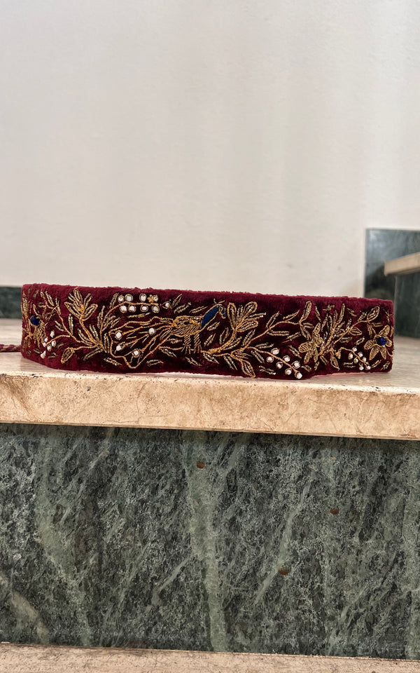 Vintage Peacock Silk Velvet Belt