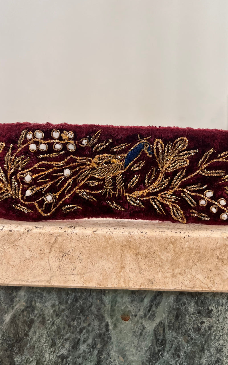 Vintage Peacock Silk Velvet Belt