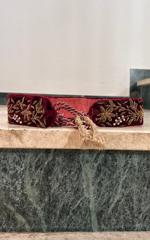 Vintage Peacock Silk Velvet Belt