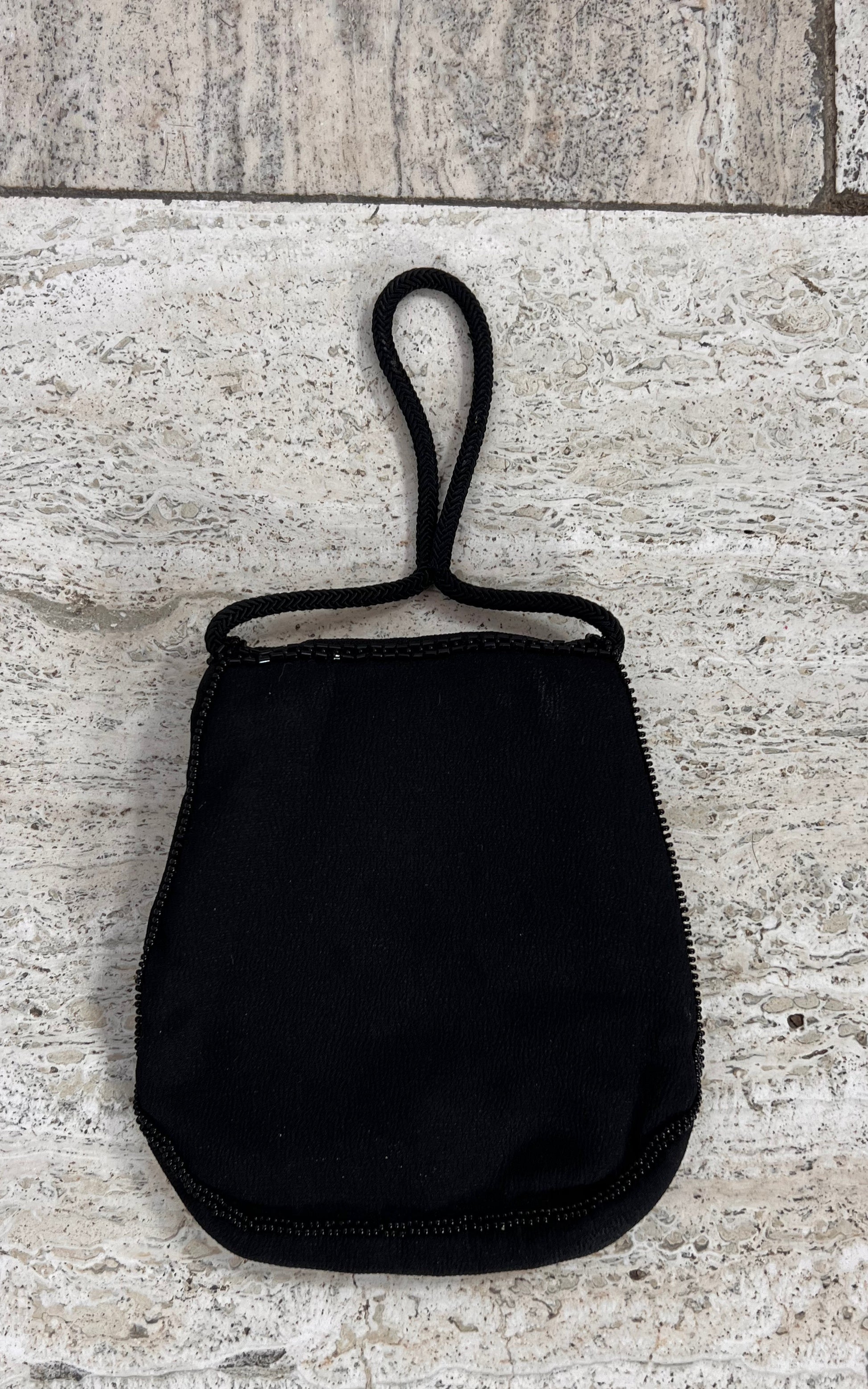 Vintage Beaded Silk Evening Bag - Black Gold Floral