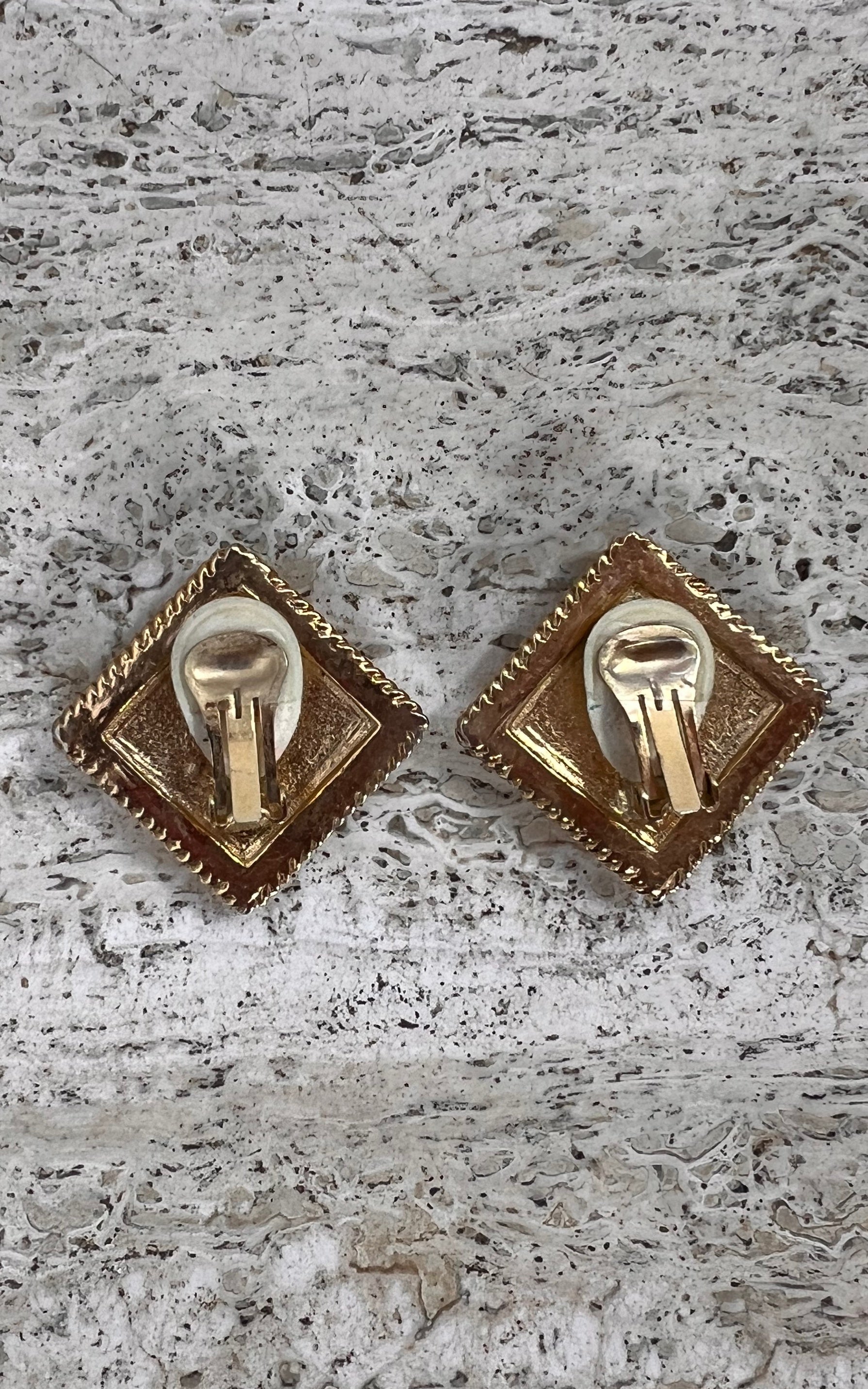 Vintage 90s Square Clip Ons with Black Stone Detail