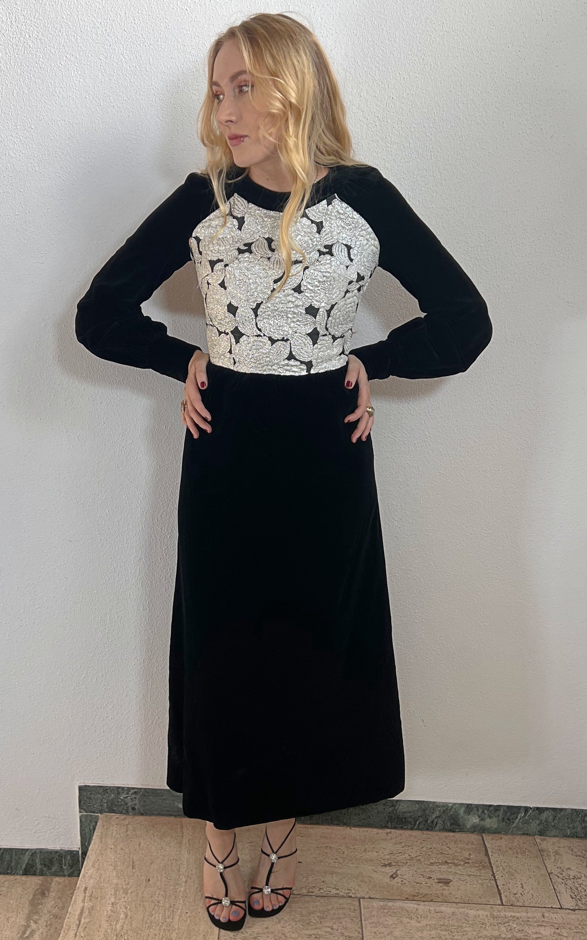 Vintage 70s Velvet Brocade Dress