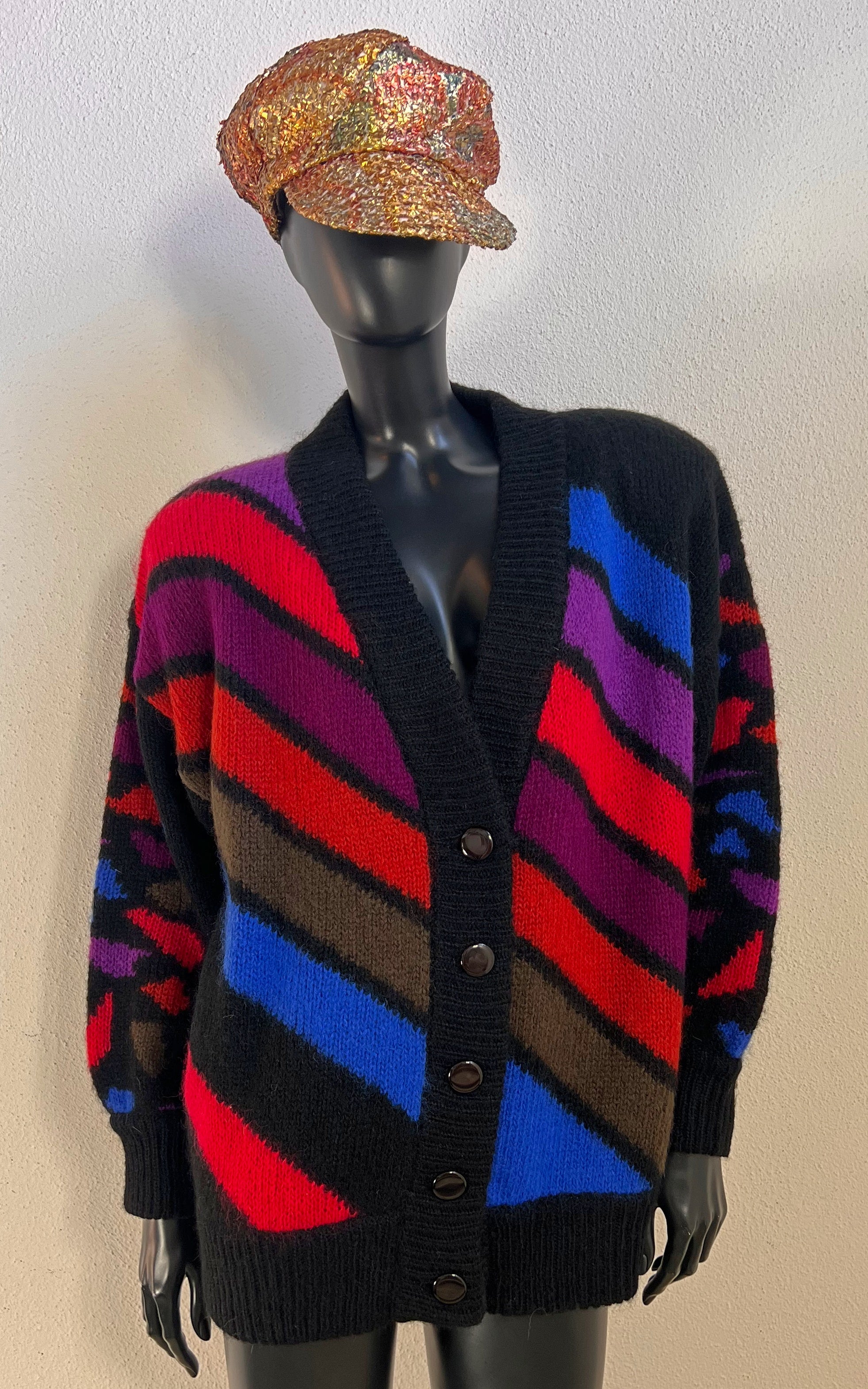 Vintage 1980s Colorful Oversized Knit Cardigan