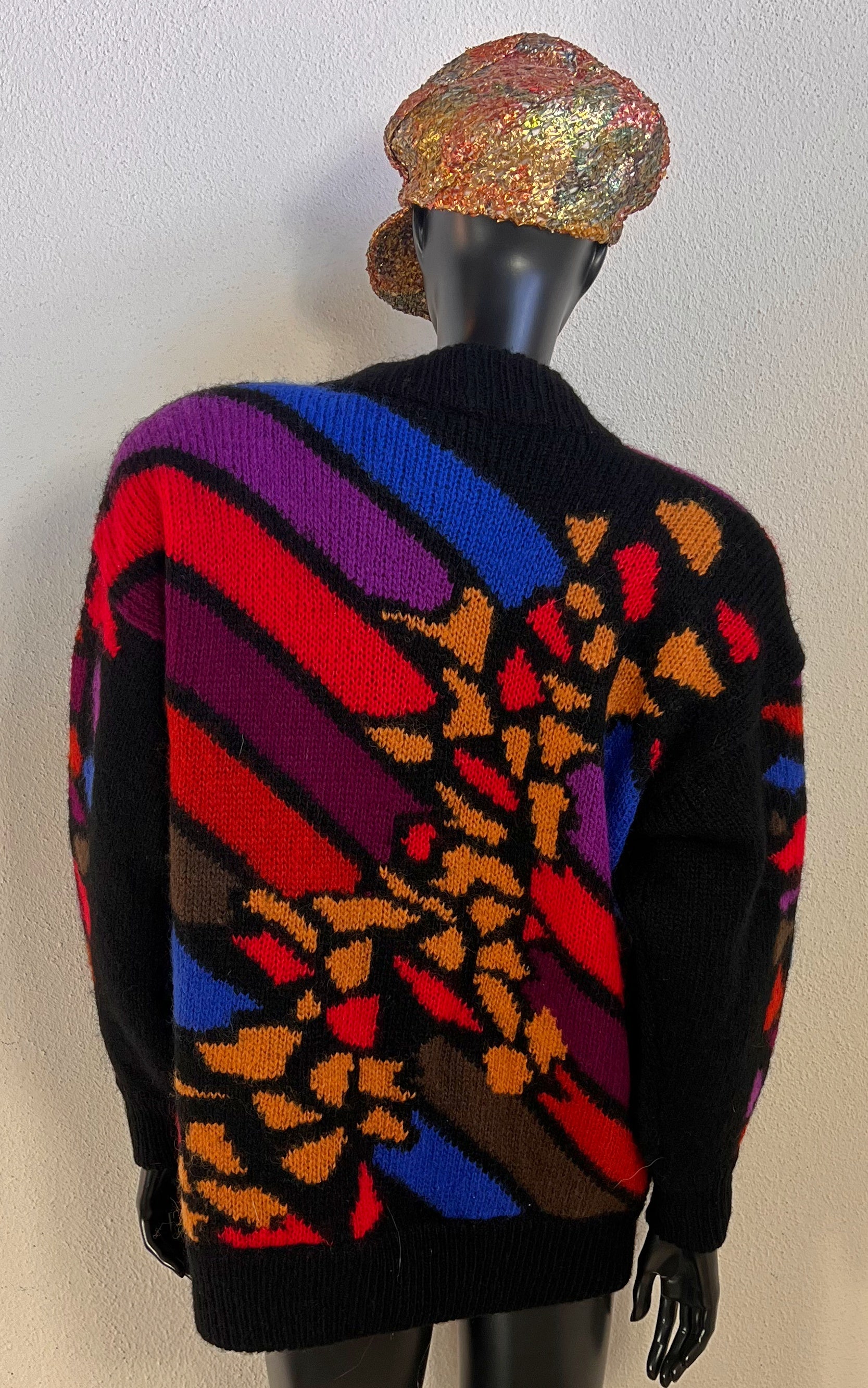 Vintage 1980s Colorful Oversized Knit Cardigan