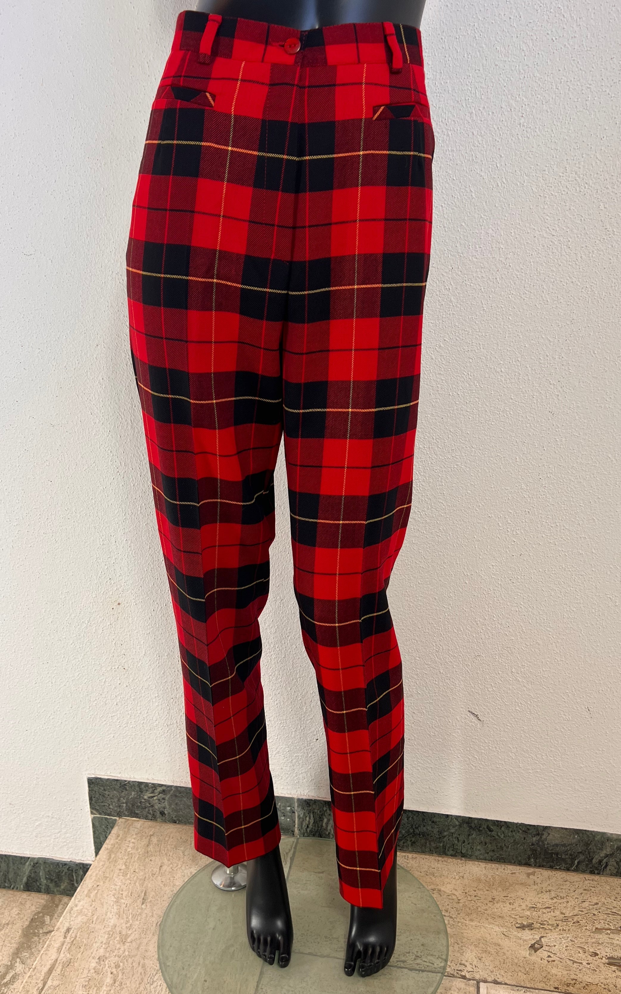 Vintage 90s Elegance Paris Wool Tartan Trousers