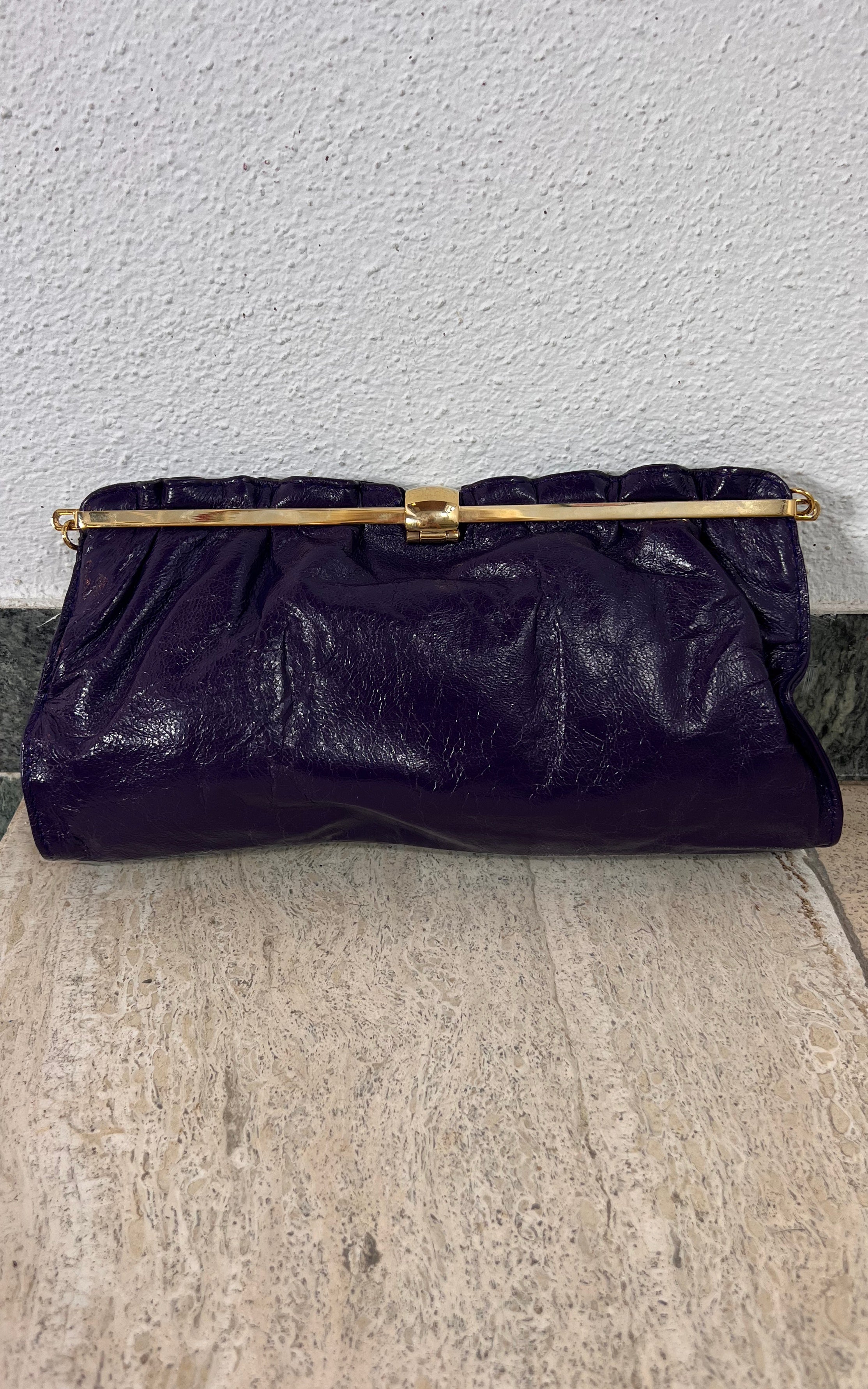 Vintage 70s Purple Leather Bag Clutch