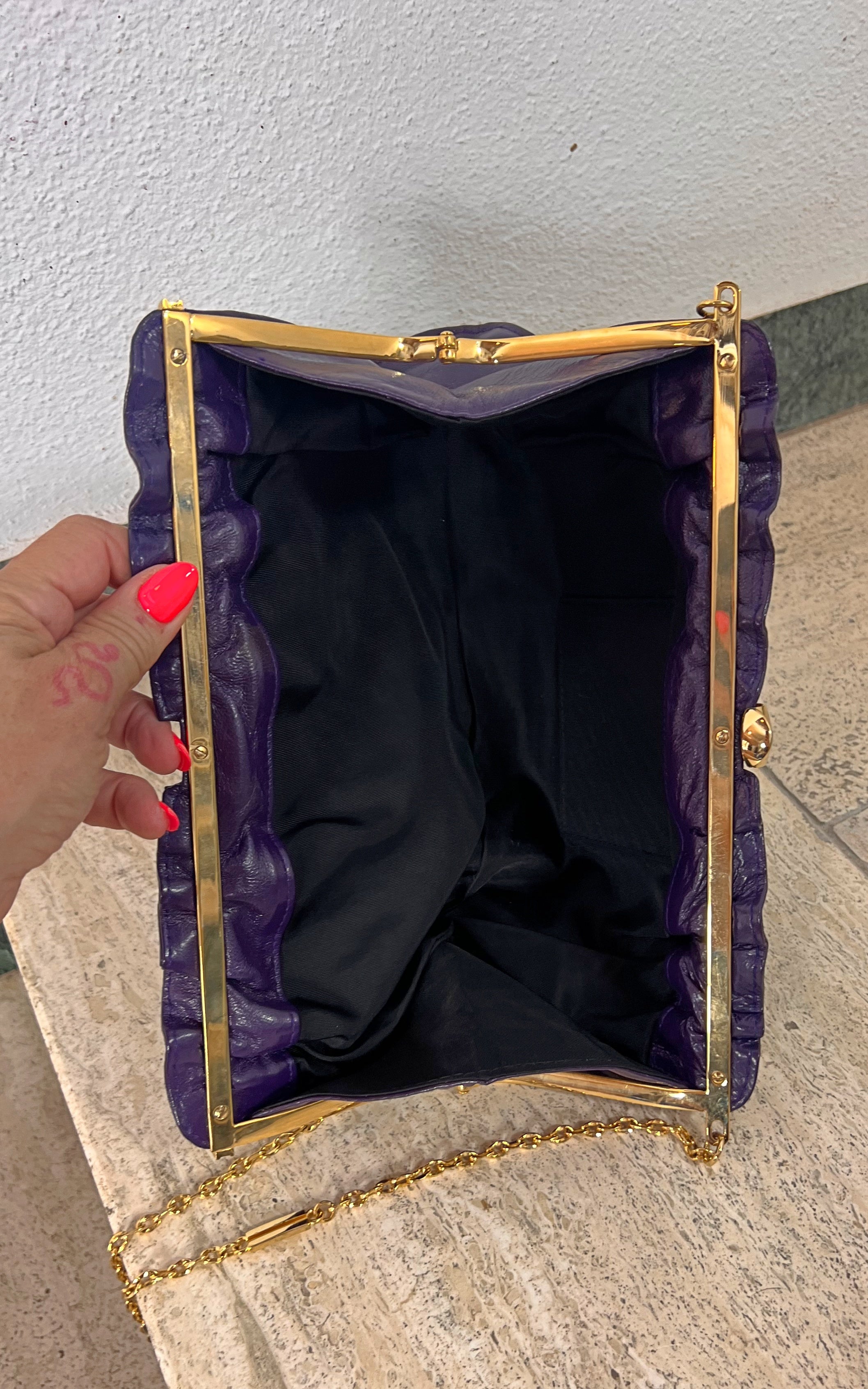 Vintage 70s Purple Leather Bag Clutch