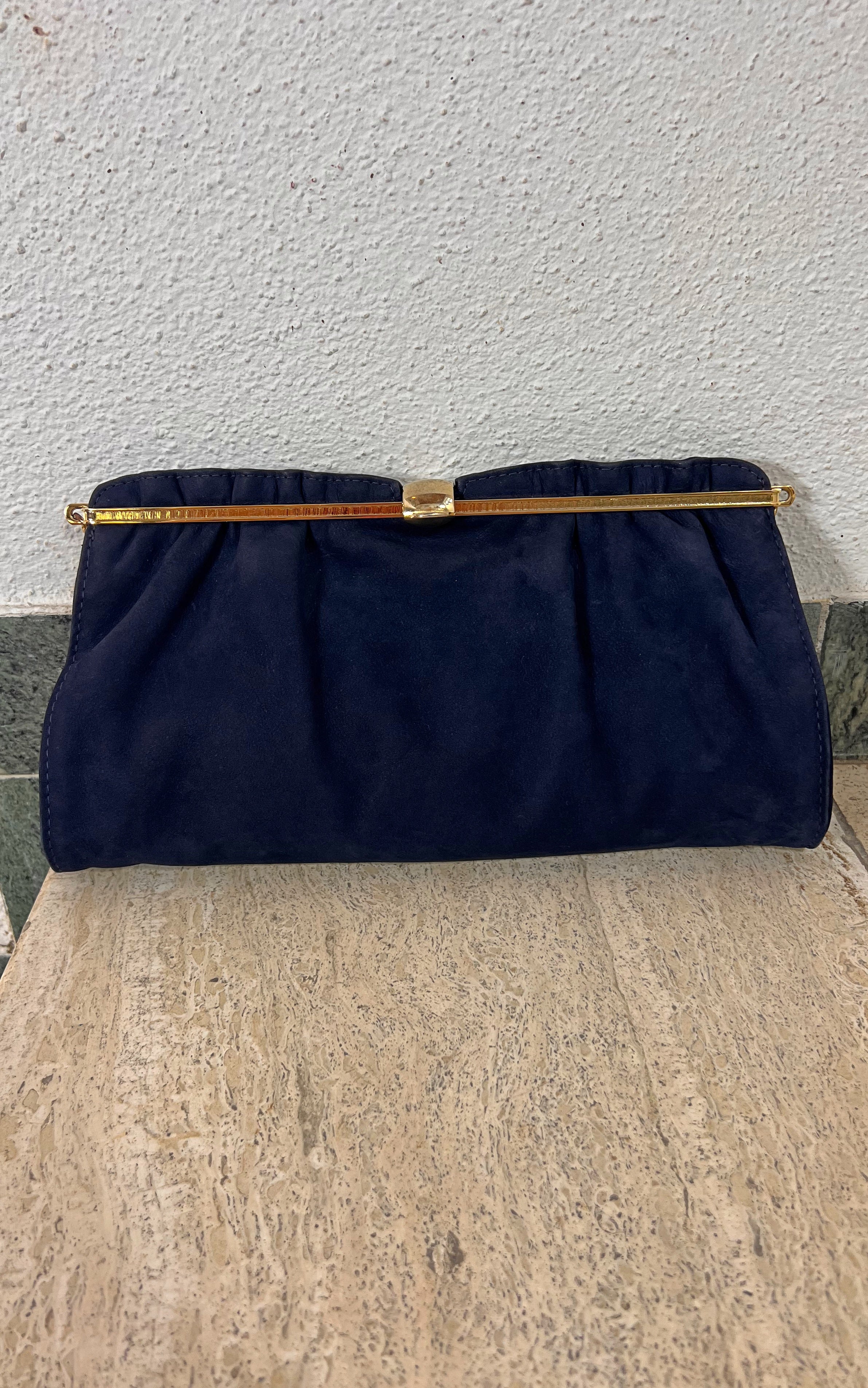 Vintage 70s Blue Leather Bag Clutch