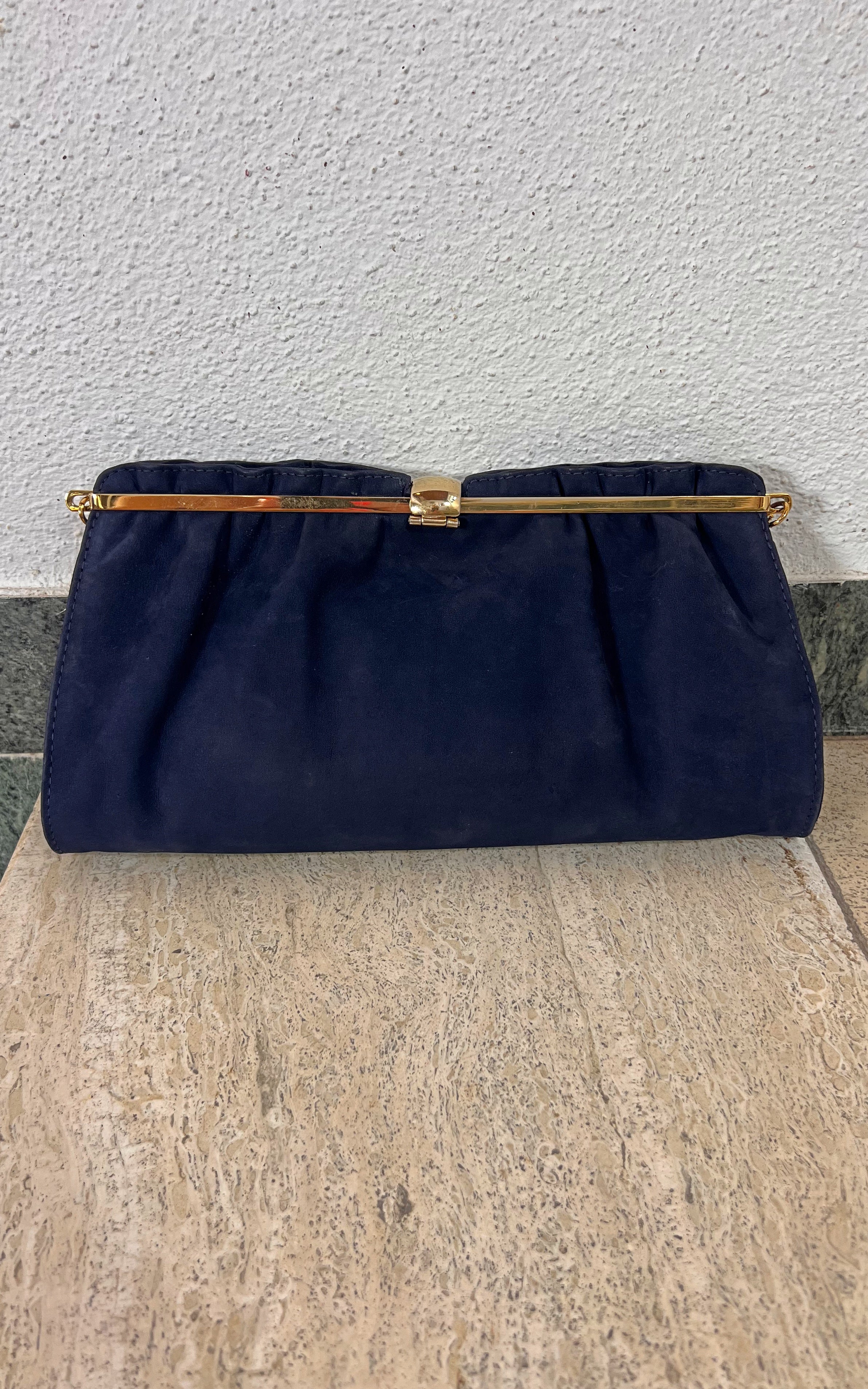 Vintage 70s Blue Leather Bag Clutch