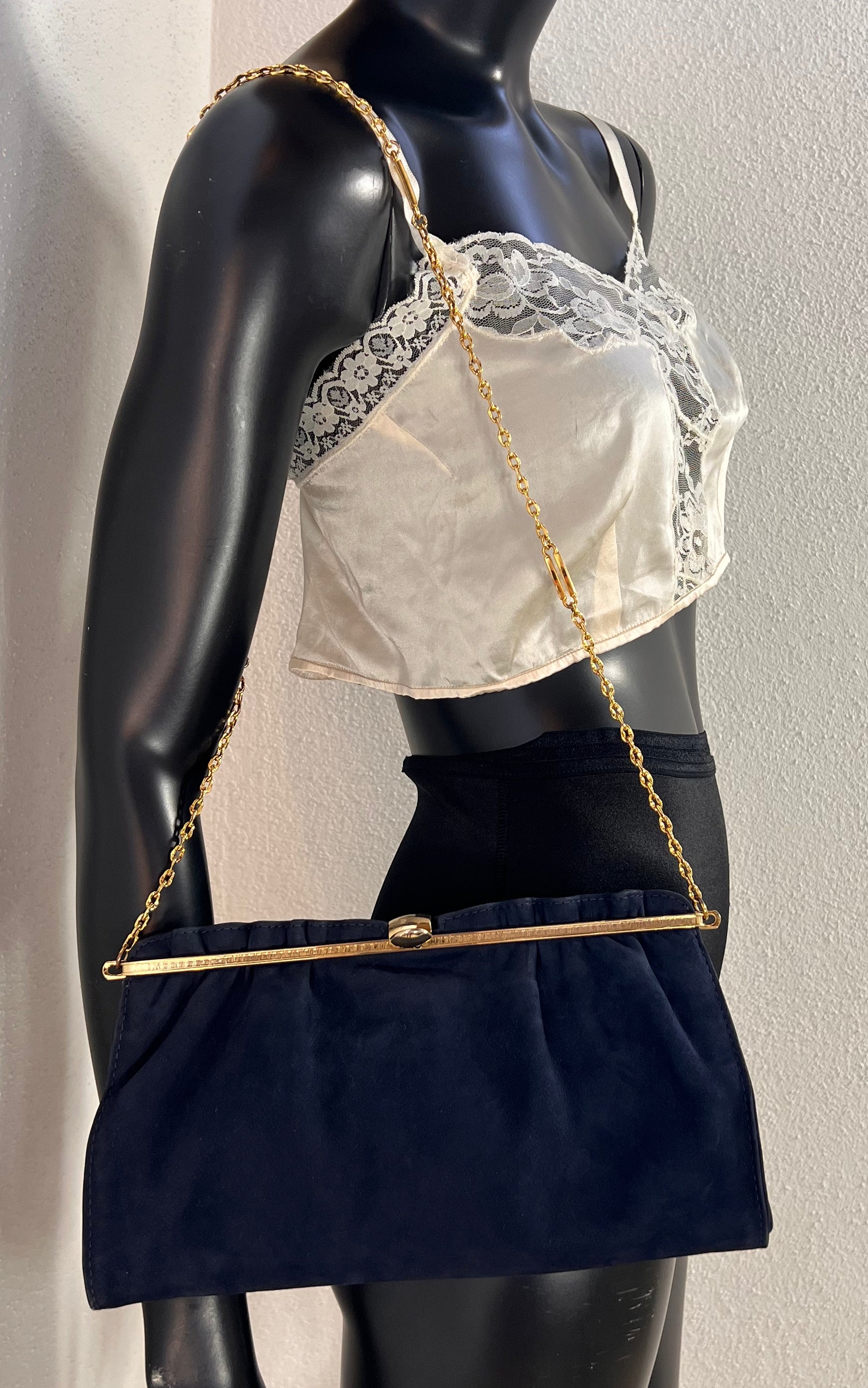 Vintage 70s Blue Leather Bag Clutch