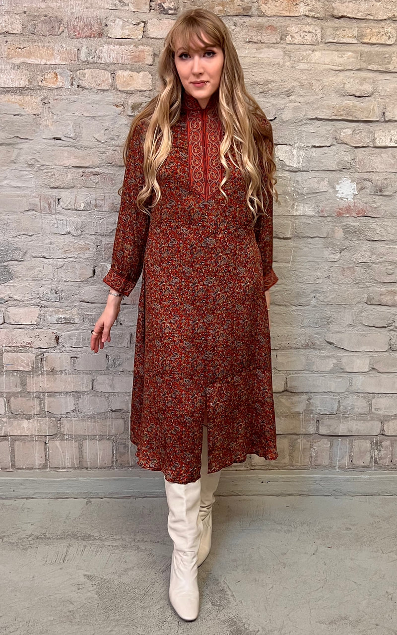 Vintage 70s Indian Silk Caftan Dress