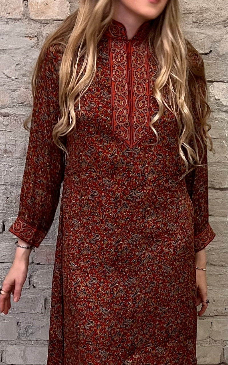 Vintage 70s Indian Silk Caftan Dress