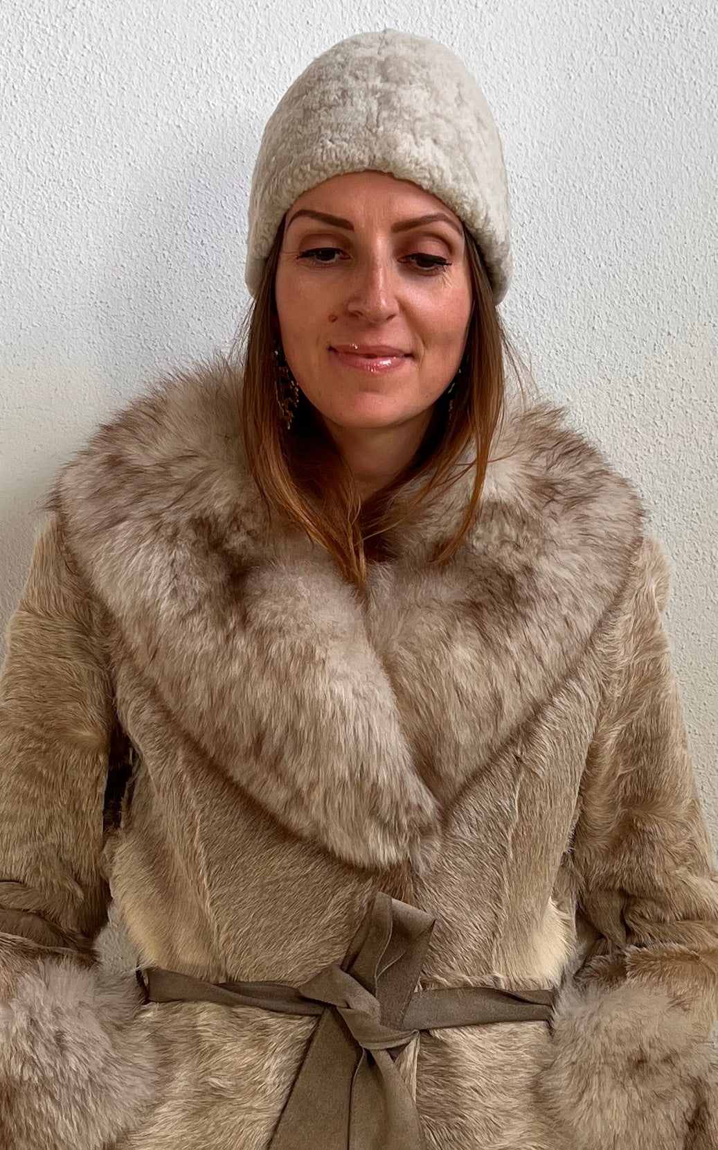 Vintage Cream Shearling Cloche Hat
