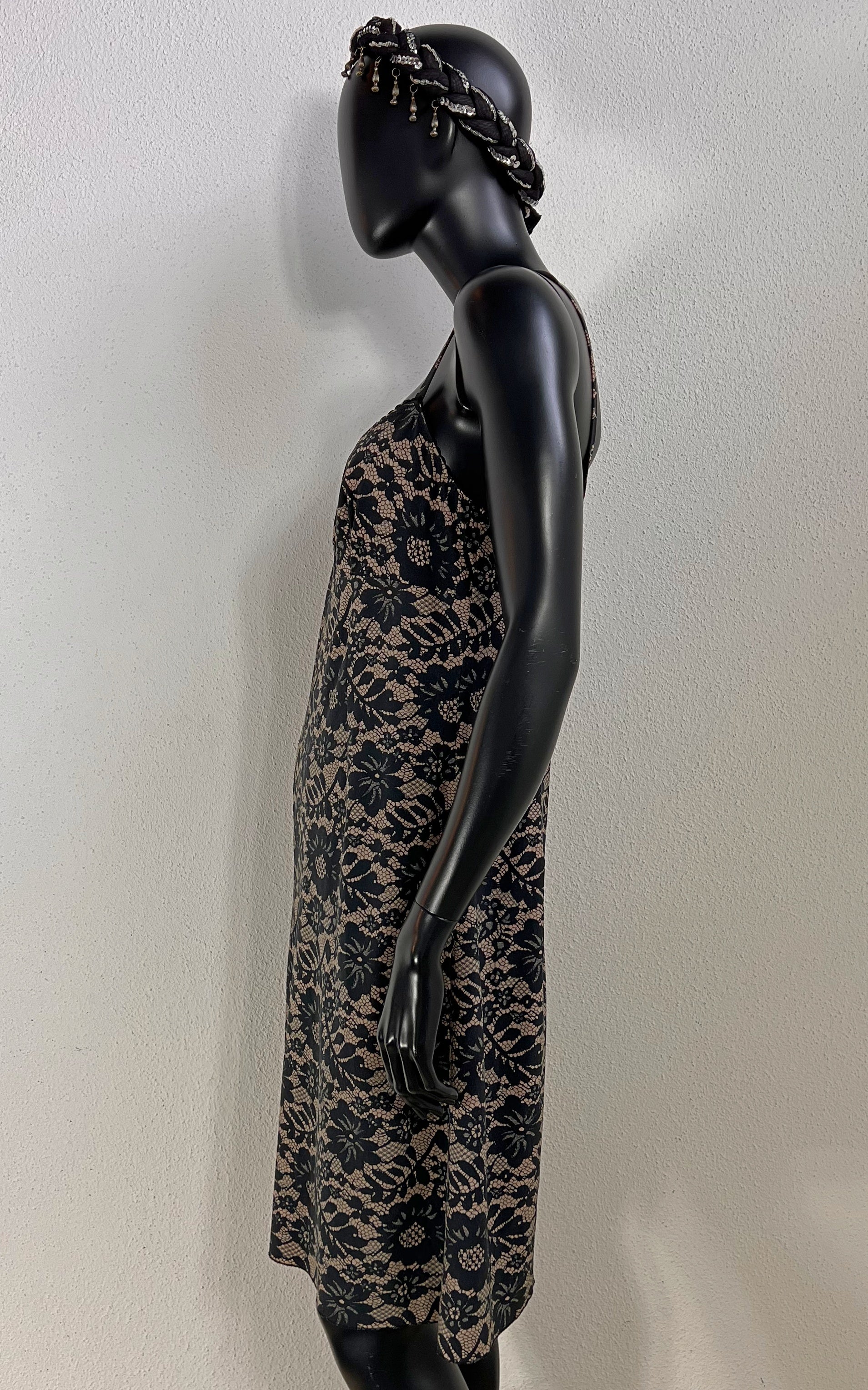 Vintage Lace Print Slip Dress