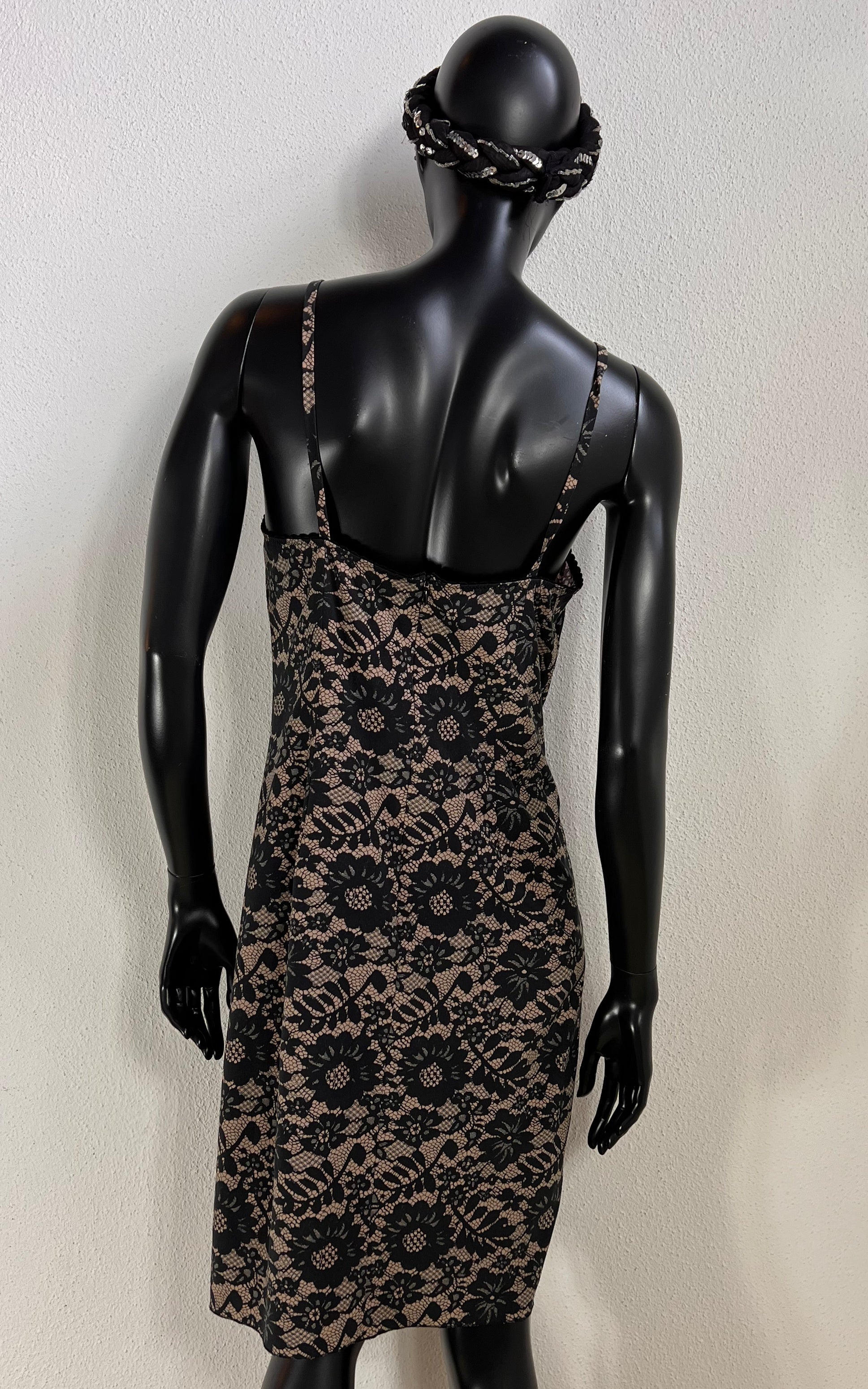 Vintage Lace Print Slip Dress