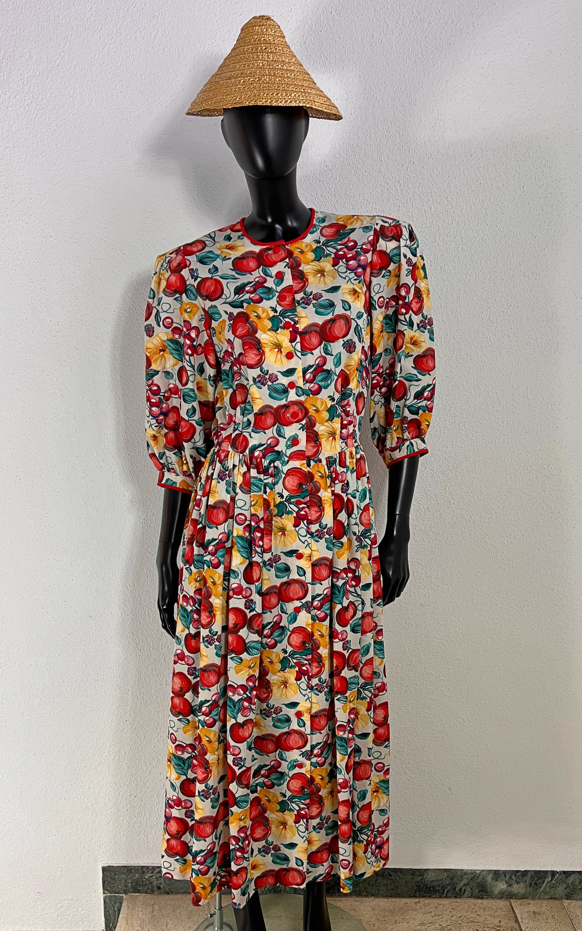 Vintage Austrian Fruit Print Midi Dress - Apple and Cherrys