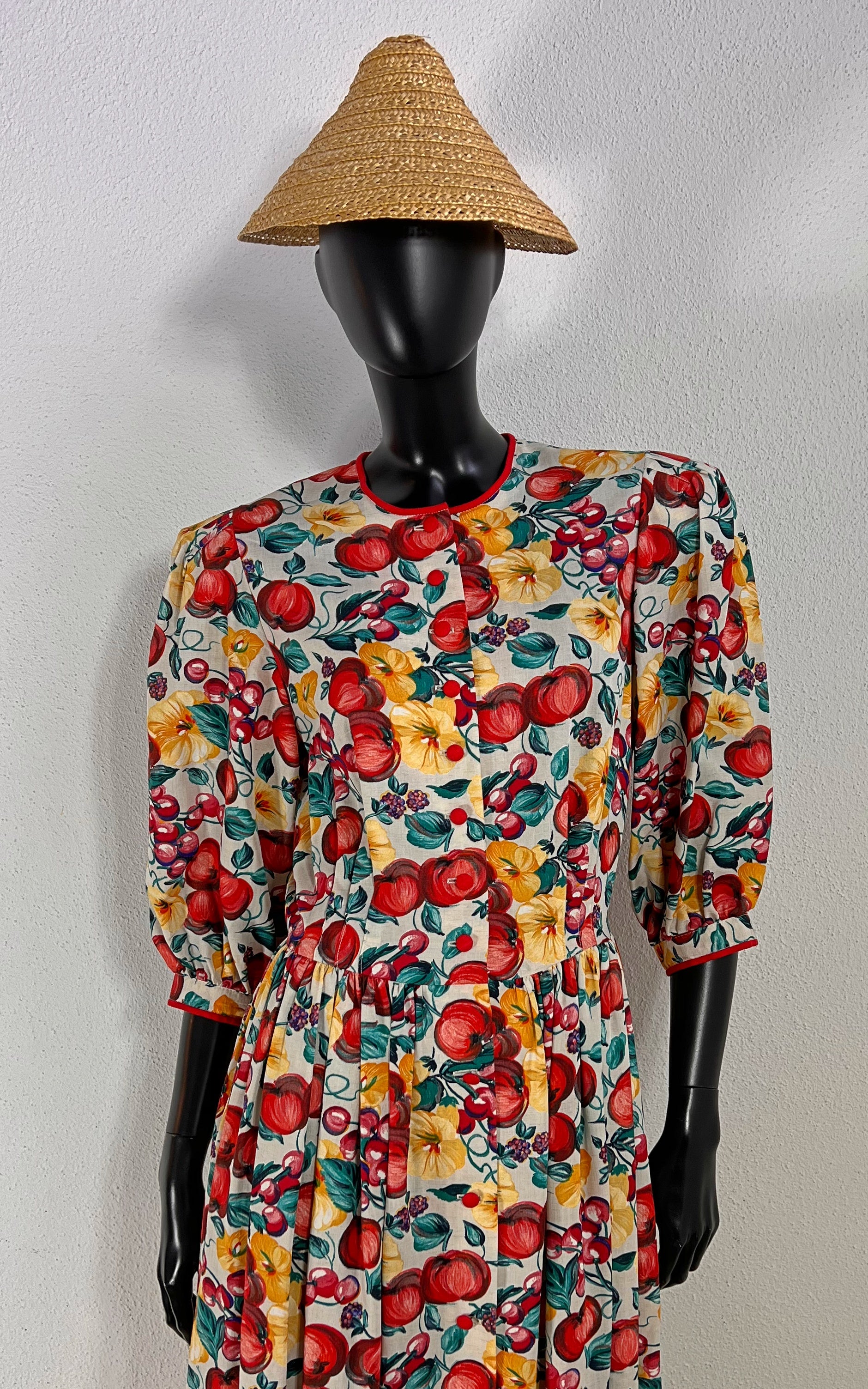 Vintage Austrian Fruit Print Midi Dress - Apple and Cherrys