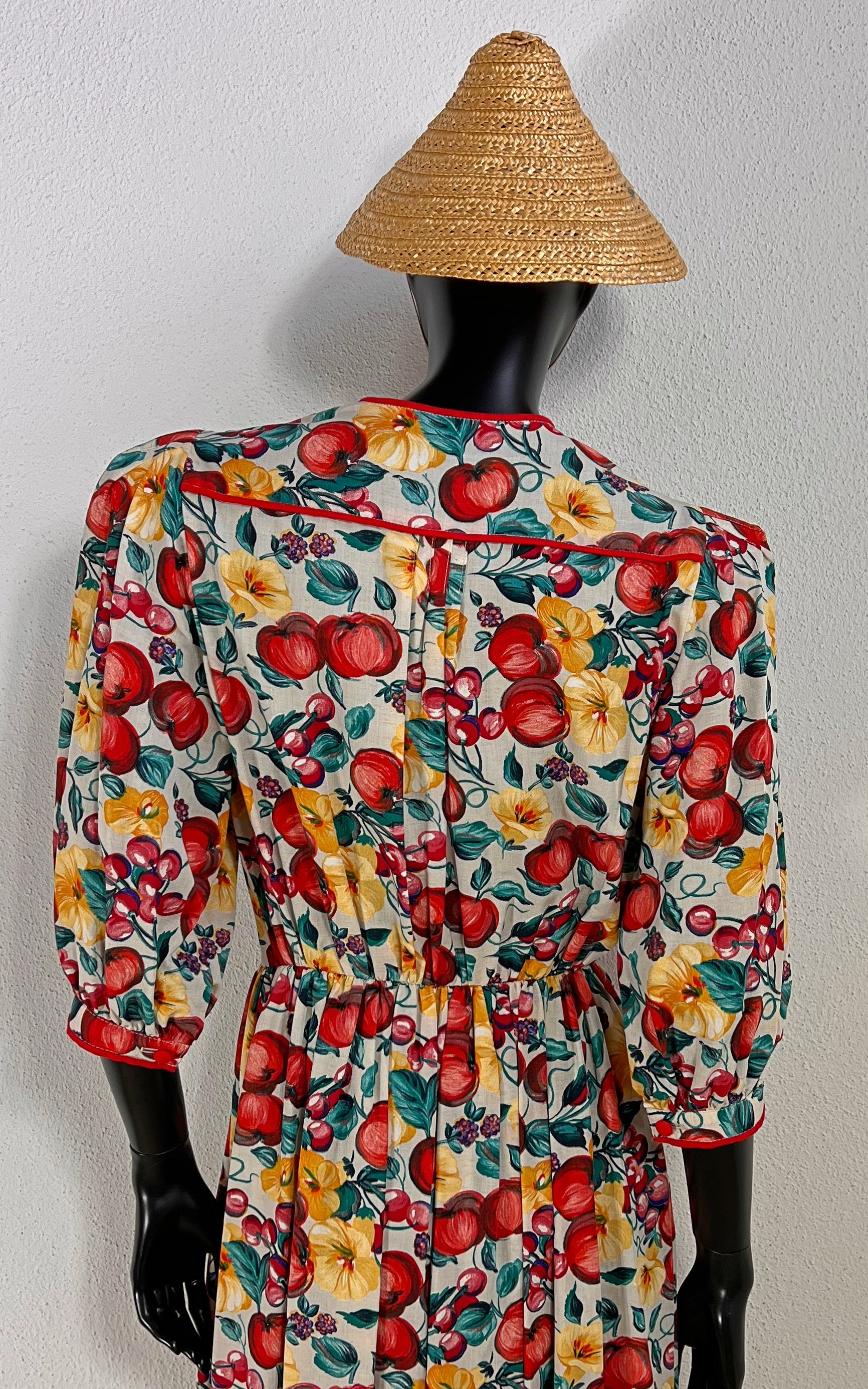 Vintage Austrian Fruit Print Midi Dress - Apple and Cherrys
