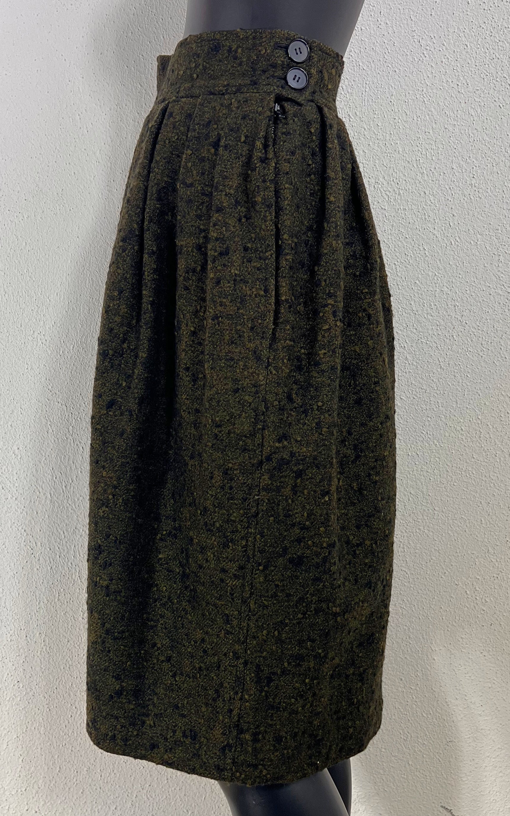 Vintage Deep Olive Yves Saint Laurent Wool Skirt