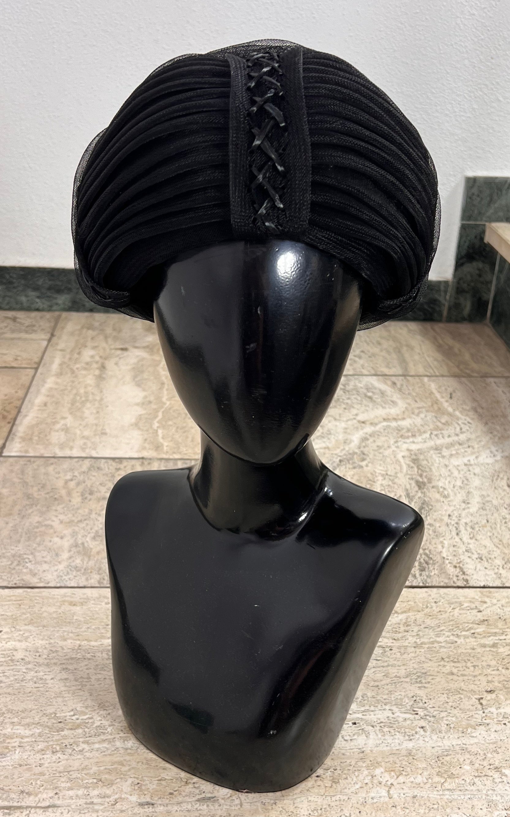 Vintage Black Sculptural Pillbox Hat – Made in Switzerland
