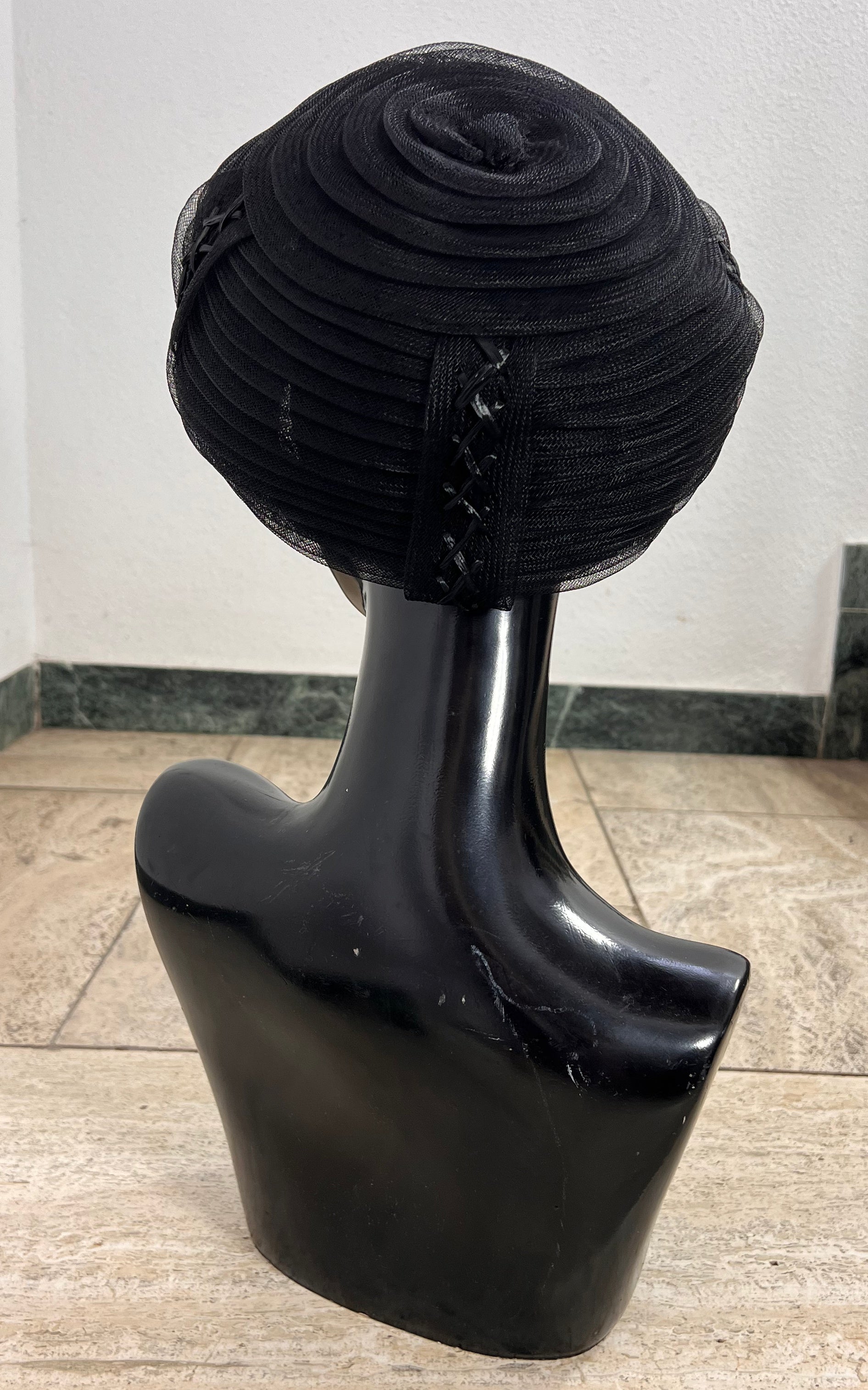 Vintage Black Sculptural Pillbox Hat – Made in Switzerland
