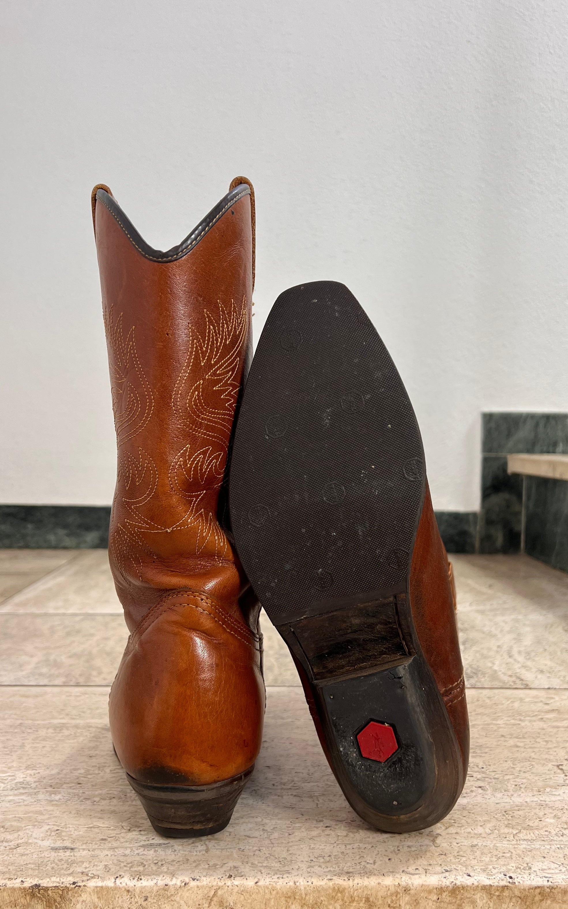 Vintage Brown Leather Cowboy Boots 42