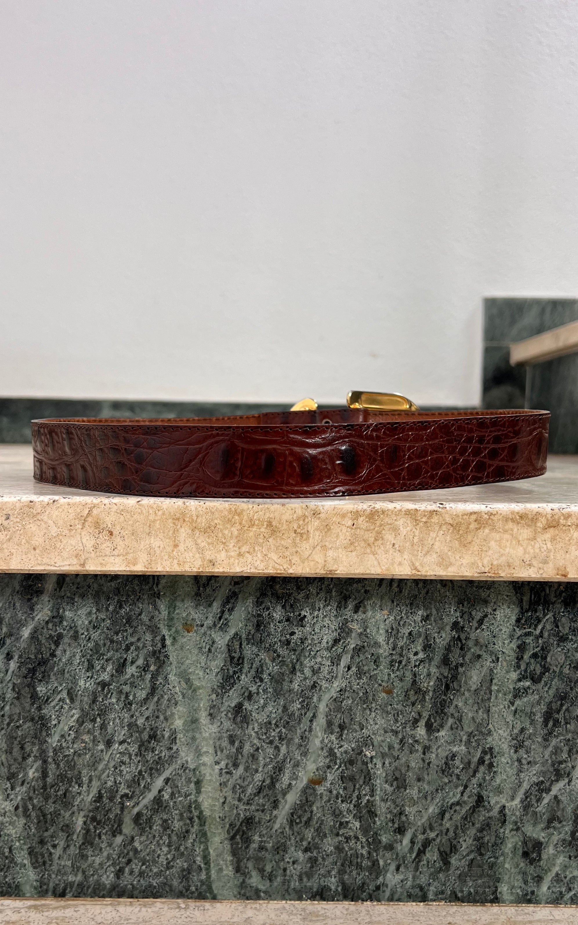 Vintage 70s Brown Crocodile-Embossed Leather Belt