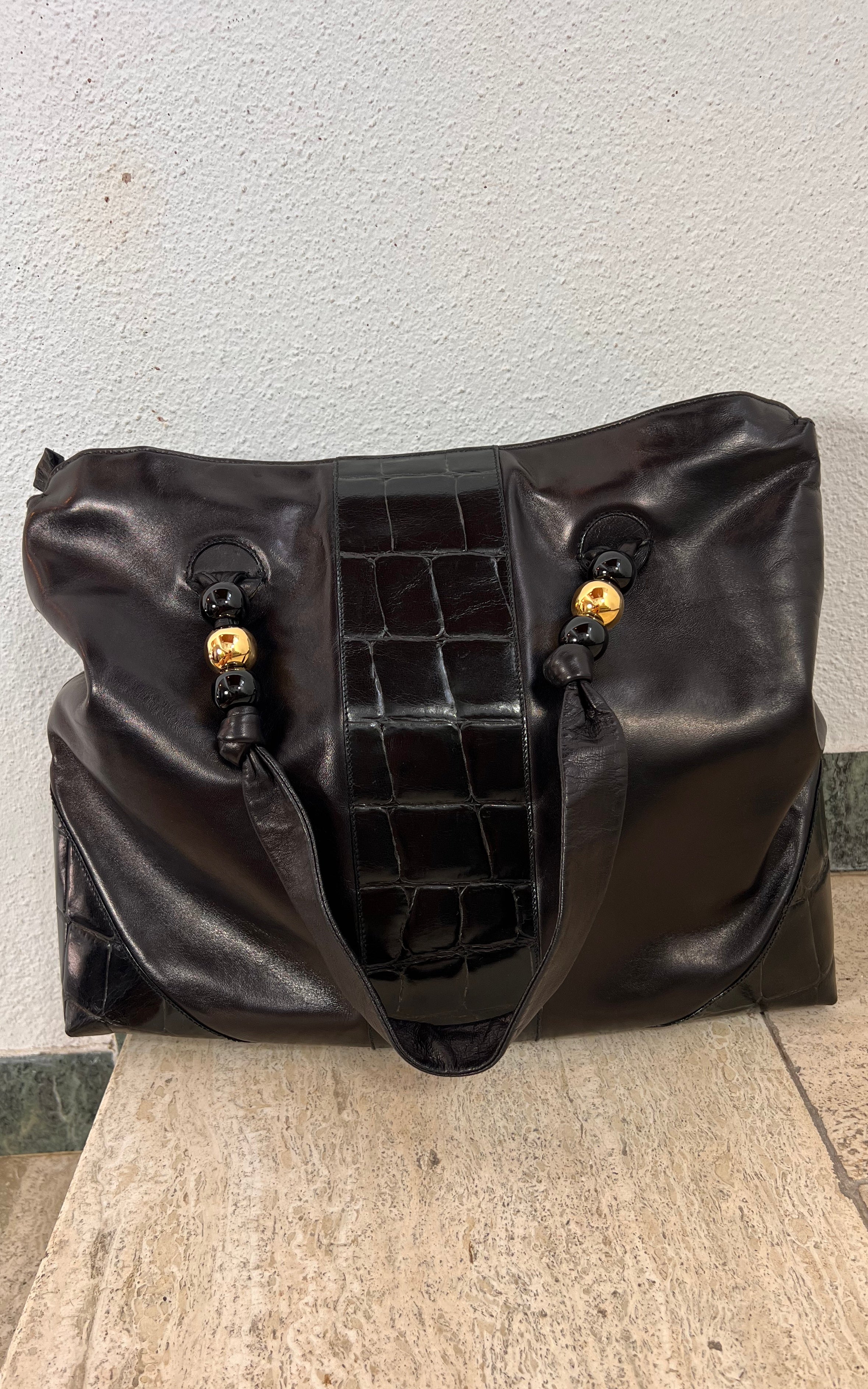 Vintage 1970s Ema G.G. Firenze Black Leather Shoulder Bag