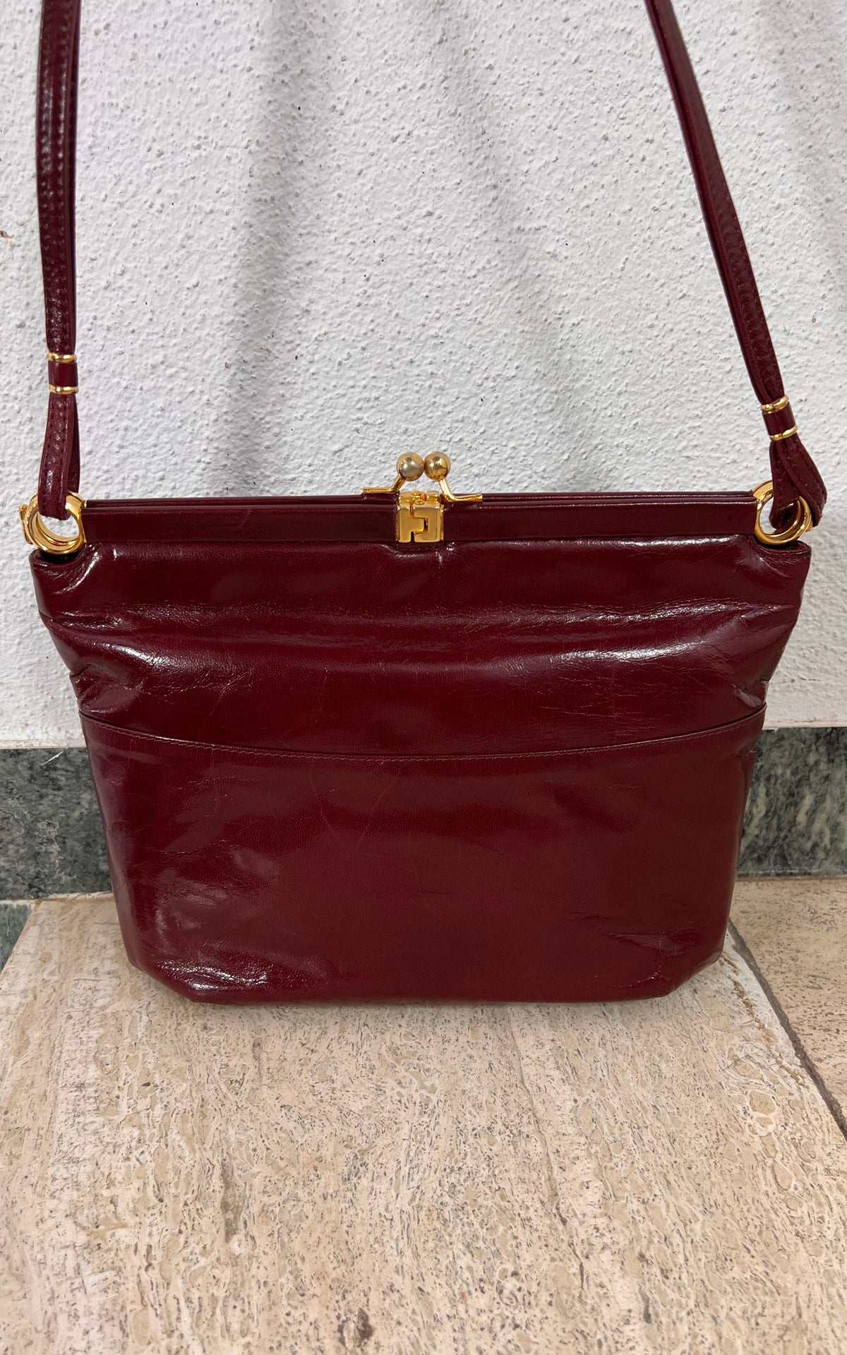 Vintage Sonia Burgundy Kiss-Lock Shoulder Bag – Made in Italy